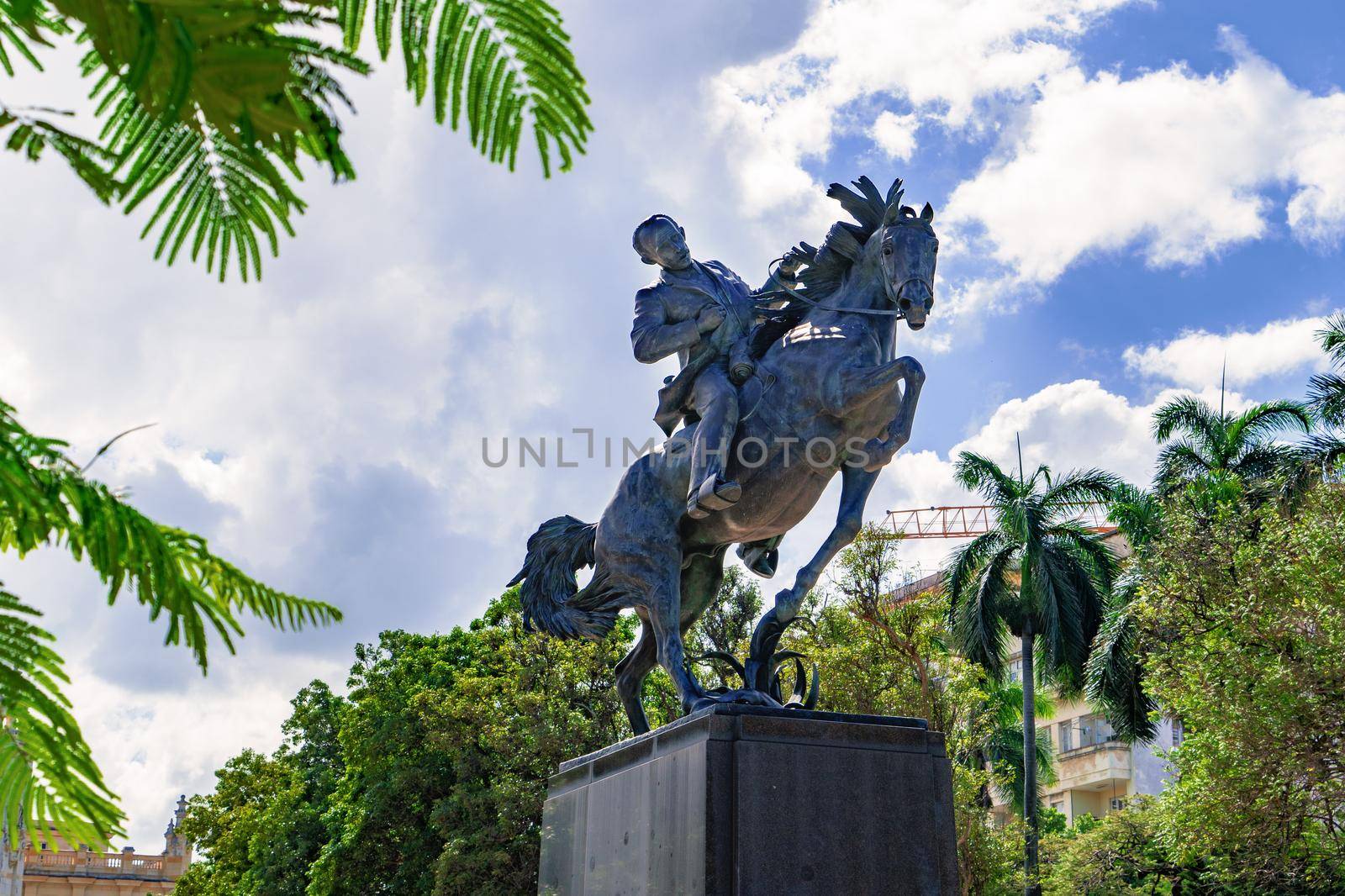 Havana Cuba. November 25, 2020: View of the statue of Jose Marti on his horse, in the Plaza 13 de Marzo