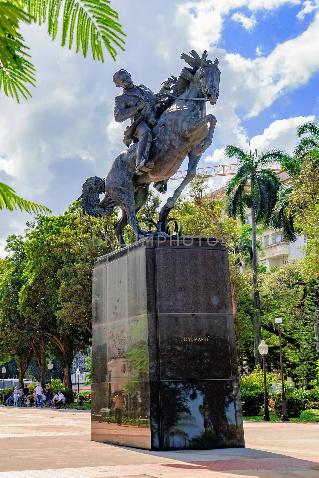 Havana Cuba. November 25, 2020: View of the statue of Jose Marti on his horse, in the Plaza 13 de Marzo