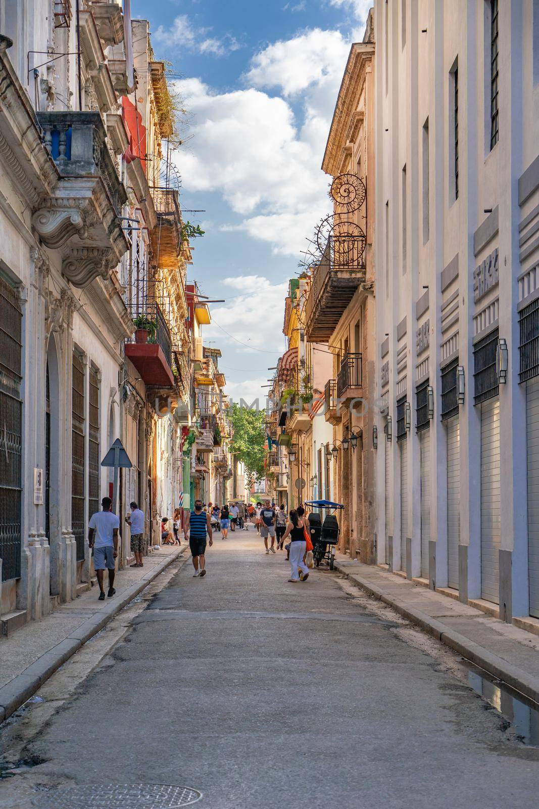 Havana Cuba. November 25, 2020: Old Havana street and its colonial buildings. Famous place and much visited by tourists
