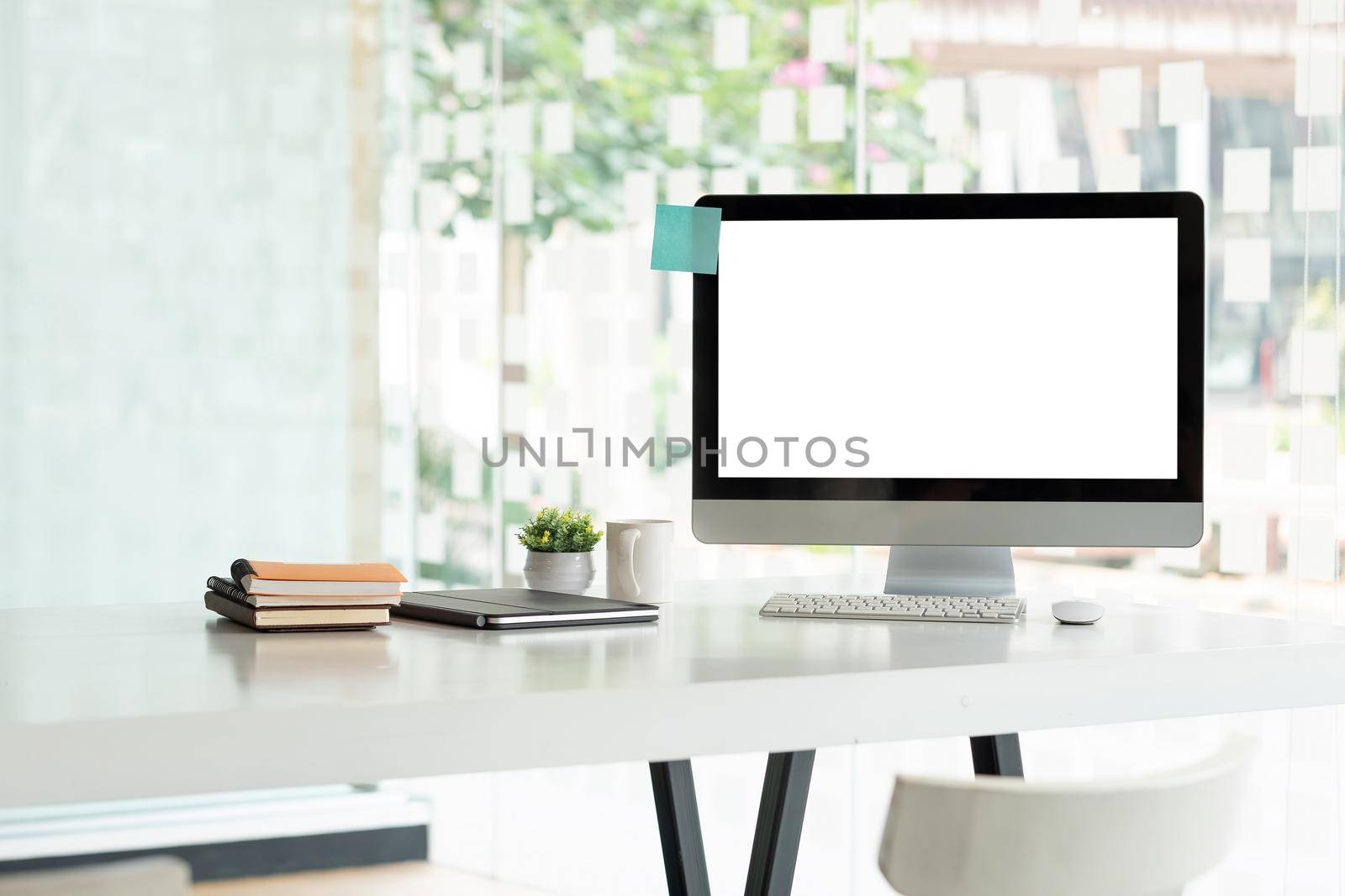 Workplace mockup concept. Mock up modern home decor desktop computer.Mockup desktop.