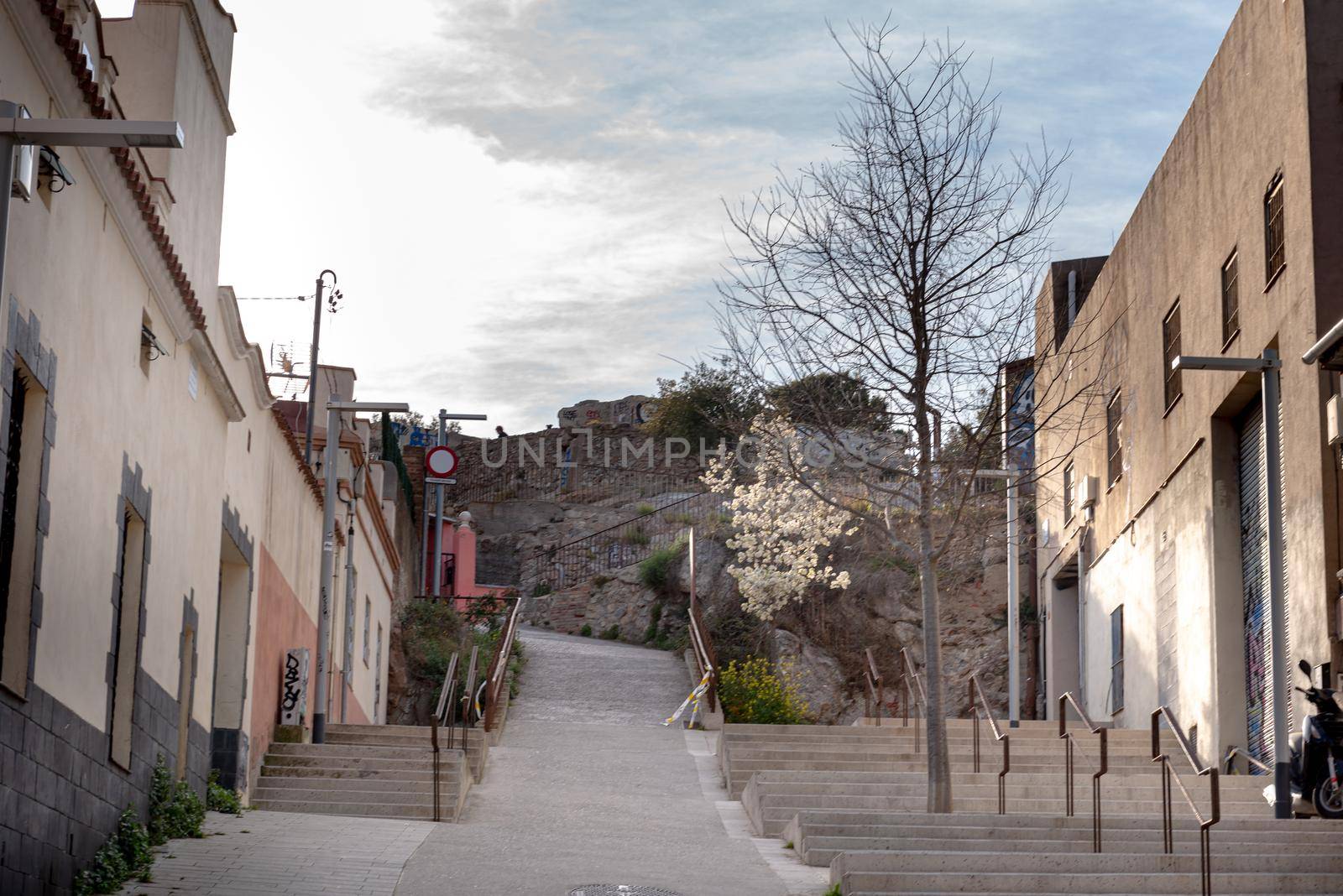 Barcelona, Spain: 2021 March 23: El Carmel bunkers neighborhood in Barcelona, Spain.