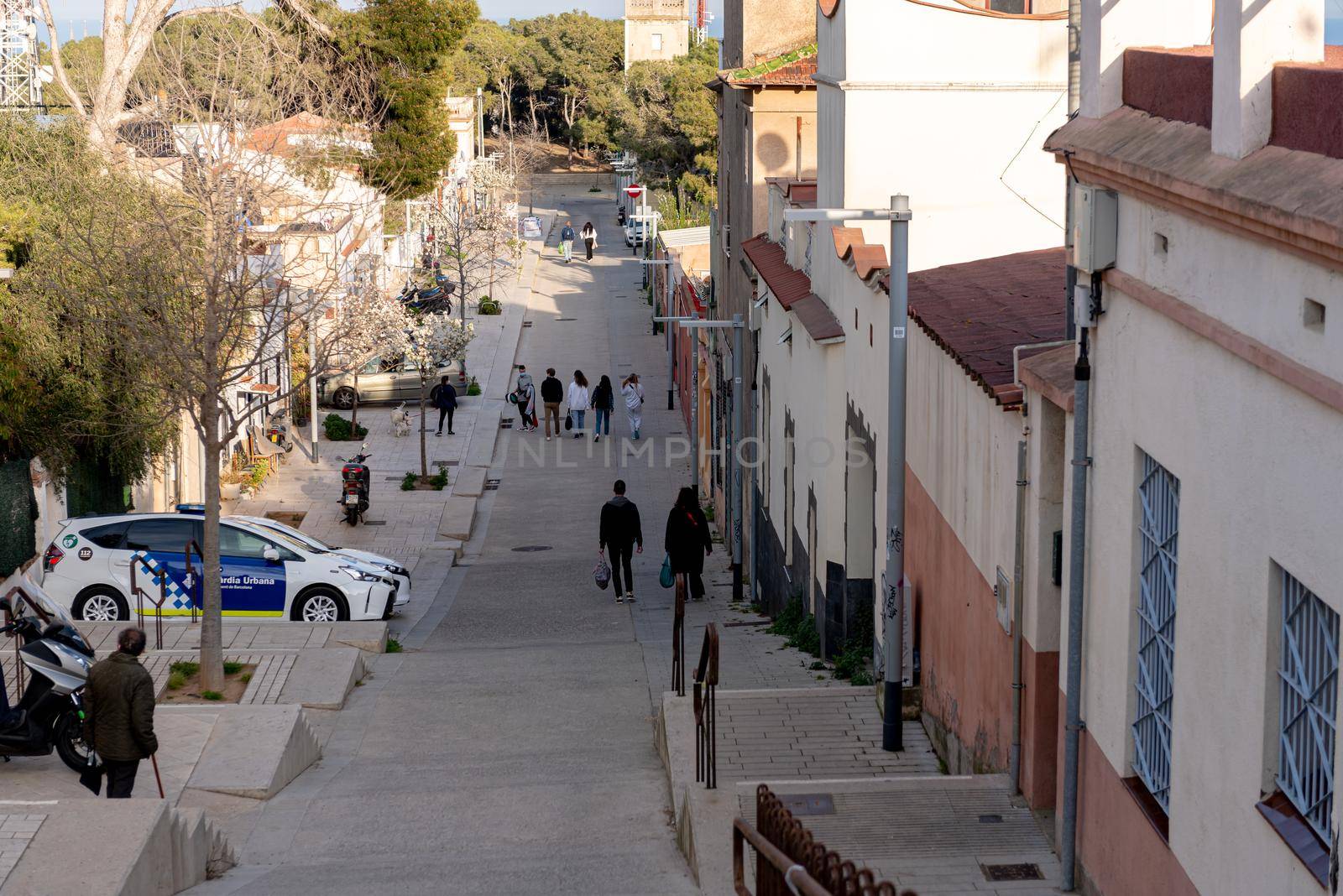 Barcelona, Spain: 2021 March 23: El Carmel bunkers neighborhood in Barcelona, Spain.
