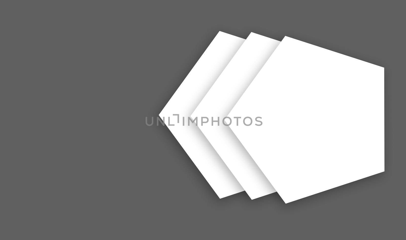 three pentagons overlapping on each other in a gray background with soft shadow, layered image ready to print for cards, invitation, design print