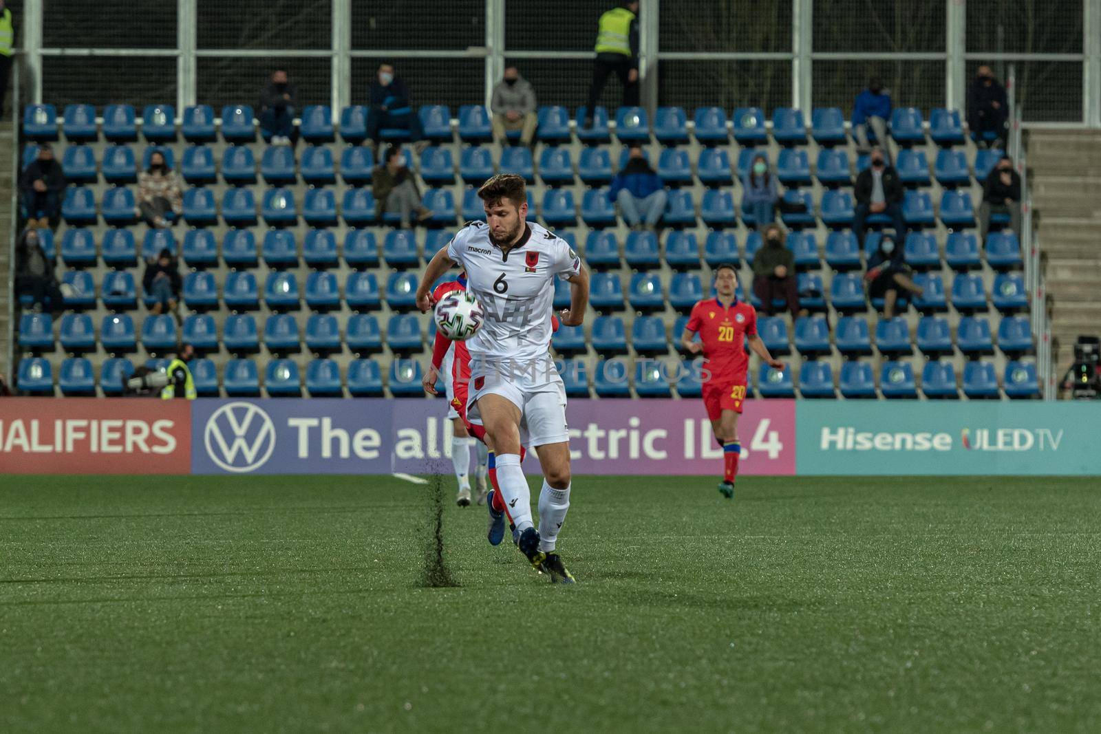 Andorra La Vella, Andorra : 2021 March 25 : Berat Djimsiti ALB in the Qatar 2022 World Cup Qualifying match.