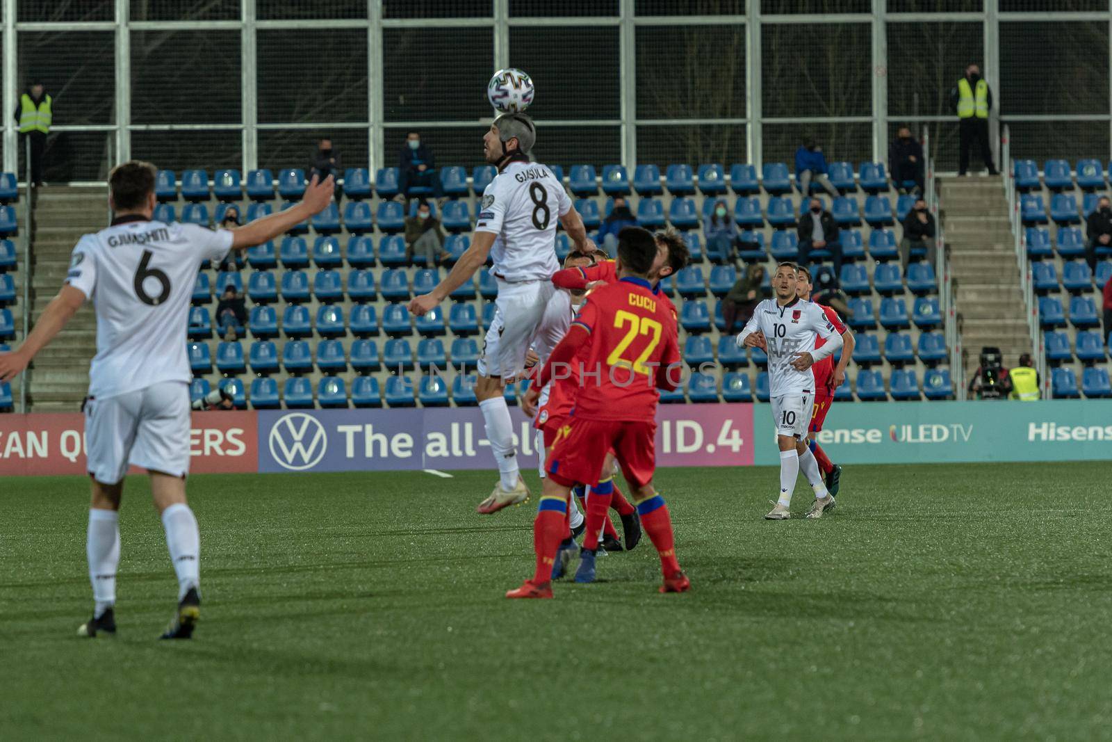 Andorra La Vella, Andorra : 2021 March 25 : Klaus Gjasula ALB in the Qatar 2022 World Cup Qualifying match.