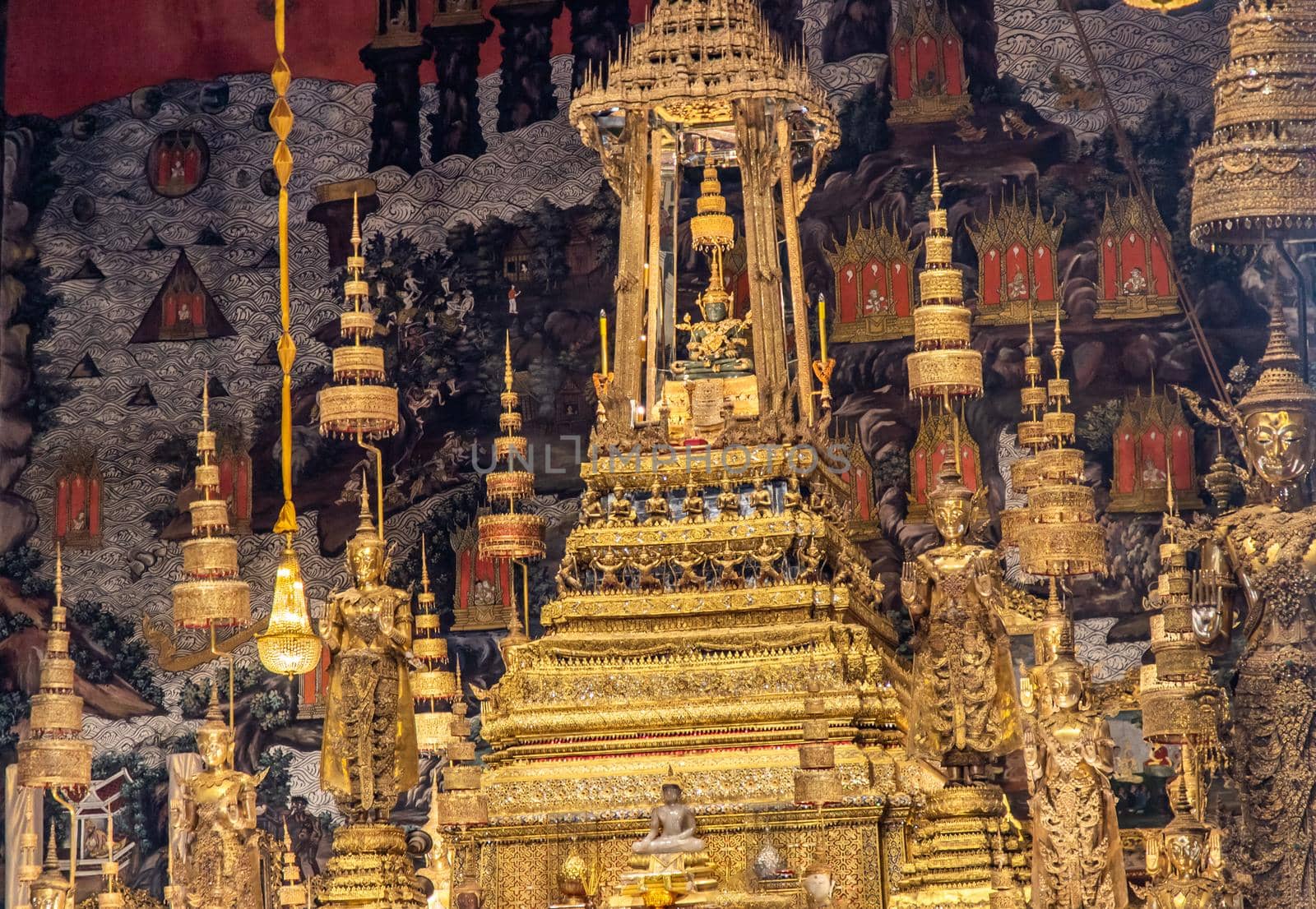 Bangkok, Thailand - Jun 19, 2020 : The Emerald Buddha in the temple of Wat Phra sri rattana sasadaram or Wat Phra Kaeo at the Grand Palace.
