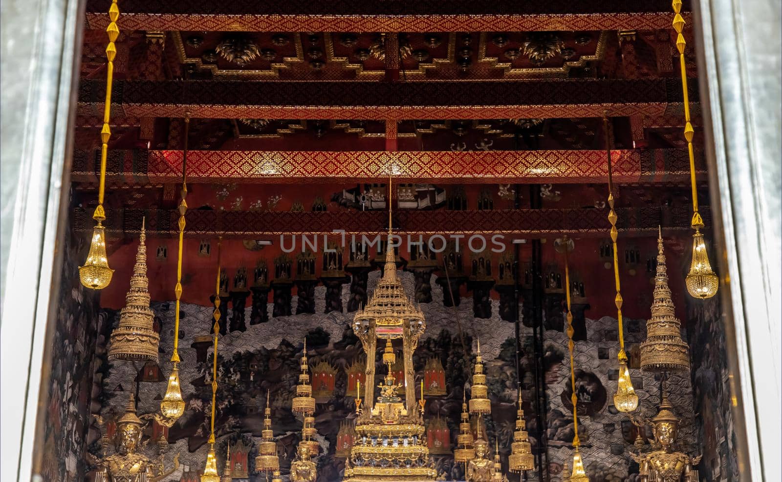 Bangkok, Thailand - Jun 19, 2020 : The Emerald Buddha in the temple of Wat Phra sri rattana sasadaram or Wat Phra Kaeo at the Grand Palace.