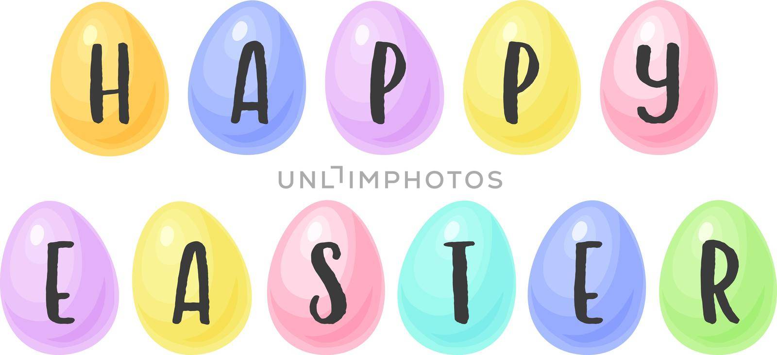 Happy Easter Letters on Colorful Eggs by apollocat