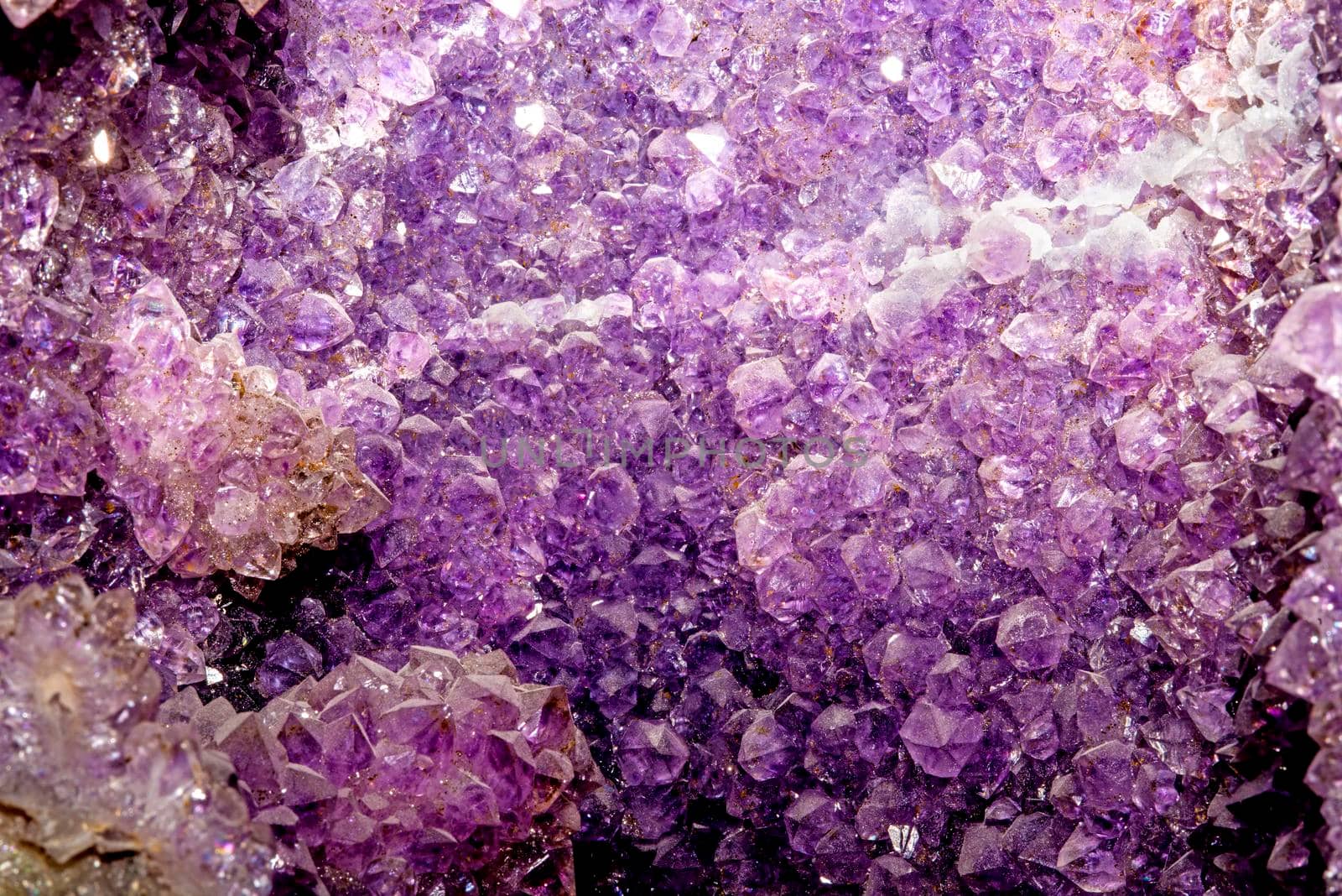 Amethyst gemstone, view into a big druse