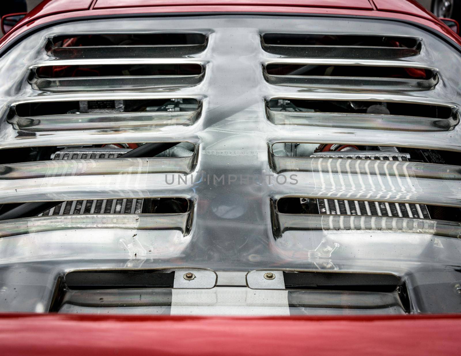 LONDON, UK - CIRCA JUNE 2014: Ferrari F40 rear glass, engine visible through the openings