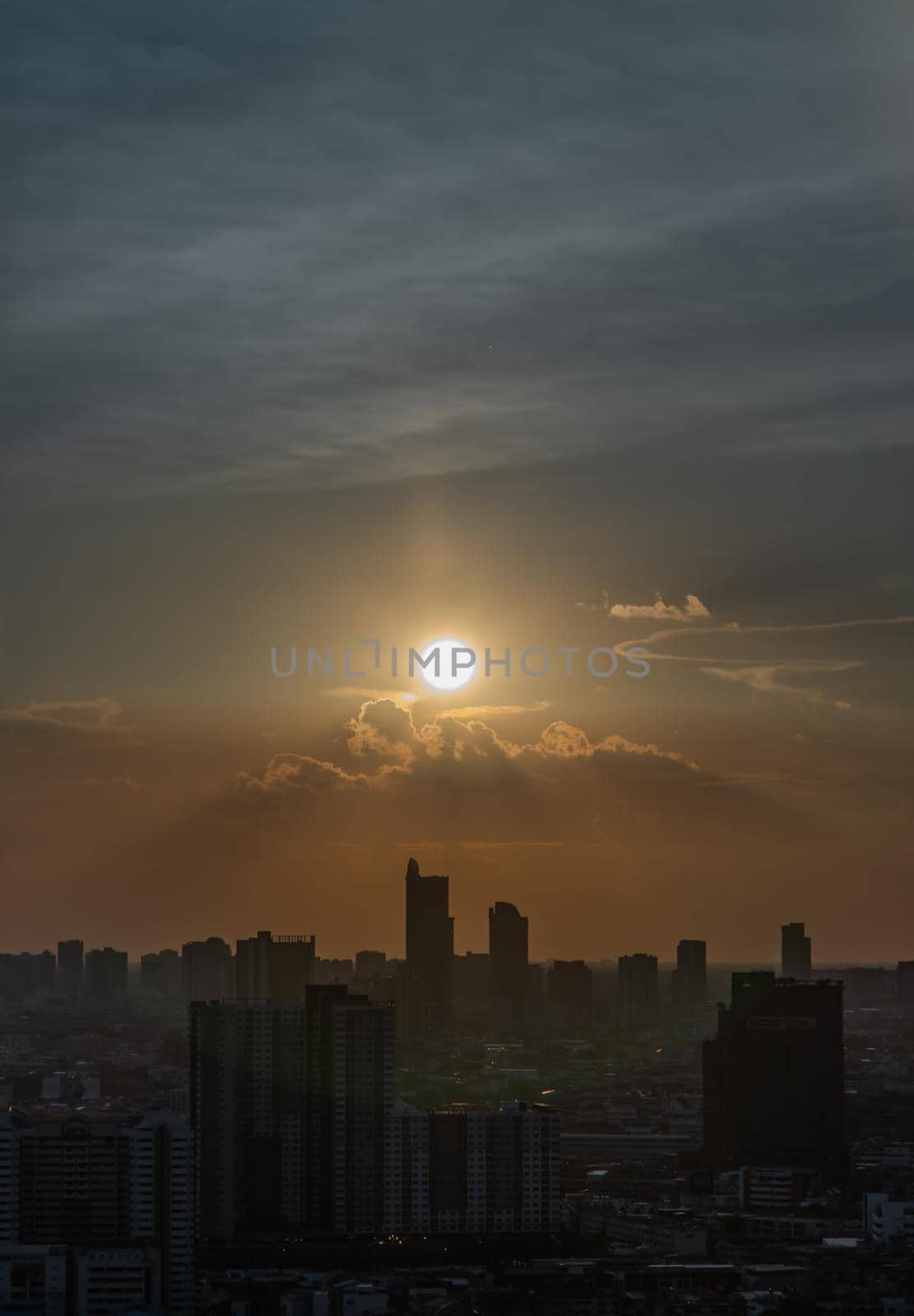 Bangkok, Thailand - Jun 21, 2020 : Beautiful city view of Bangkok before the sunset creates relaxing feeling for the rest of the day. Selective focus.