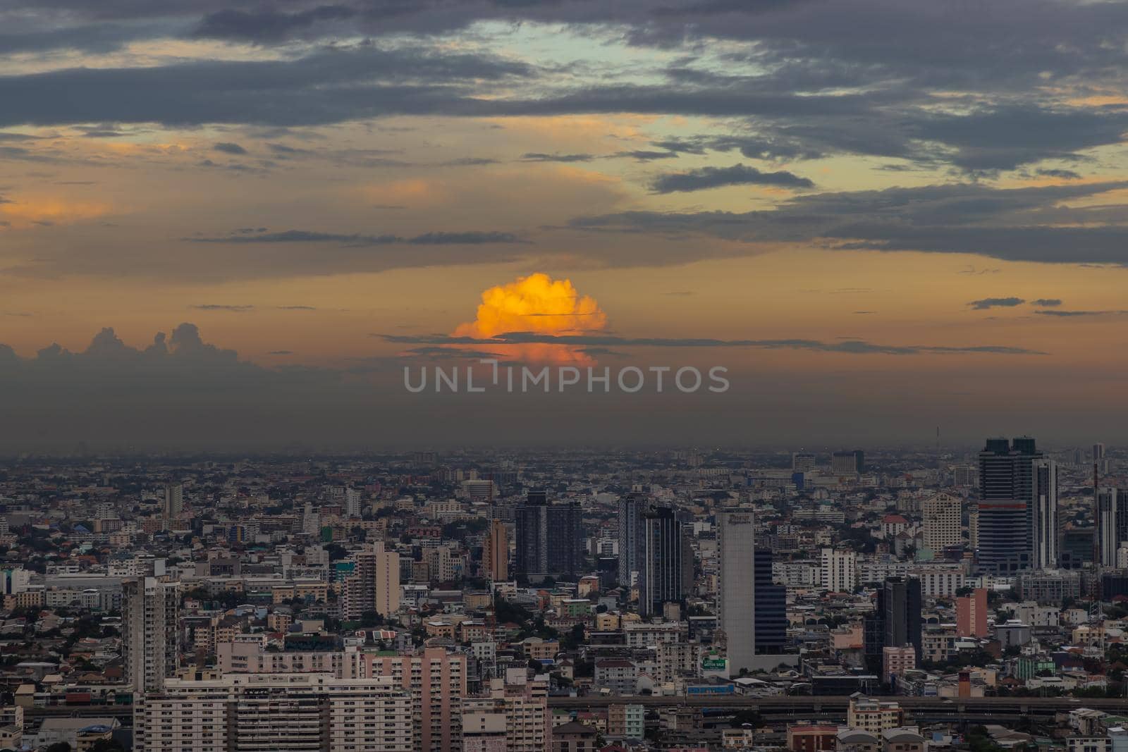 Bangkok, Thailand - Jul 25, 2020 : City view of Bangkok before the sunset creates energetic feeling to get ready for the day waiting ahead. Selective focus.