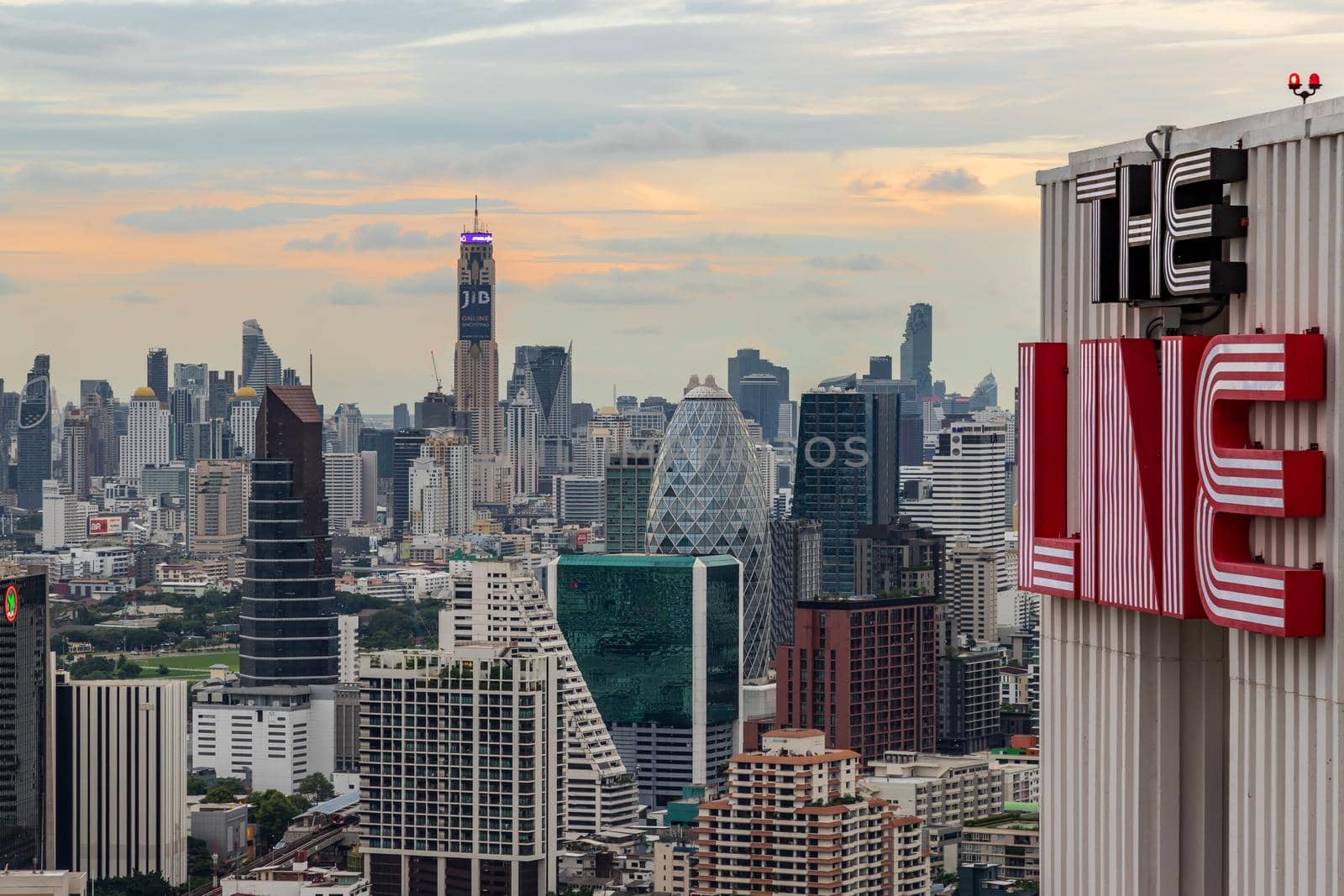 Bangkok, Thailand - Jul 25, 2020 : City view of Bangkok before the sunset creates energetic feeling to get ready for the day waiting ahead. Selective focus.