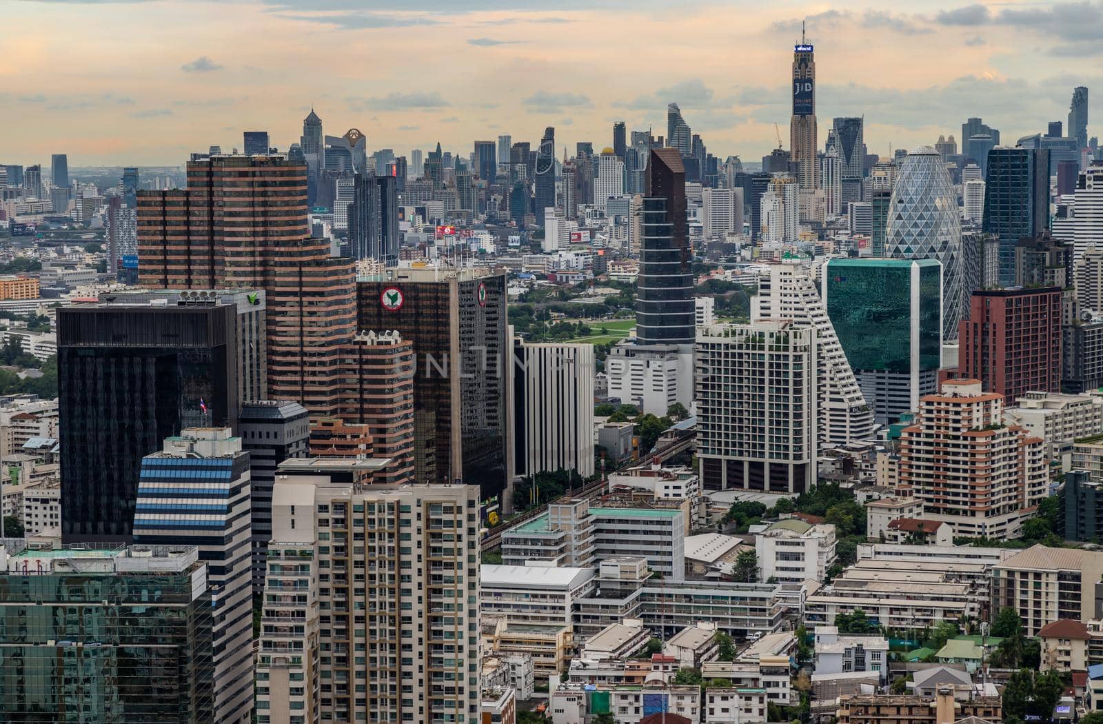 Bangkok, Thailand - Jul 25, 2020 : City view of Bangkok before the sunset creates energetic feeling to get ready for the day waiting ahead. Selective focus.