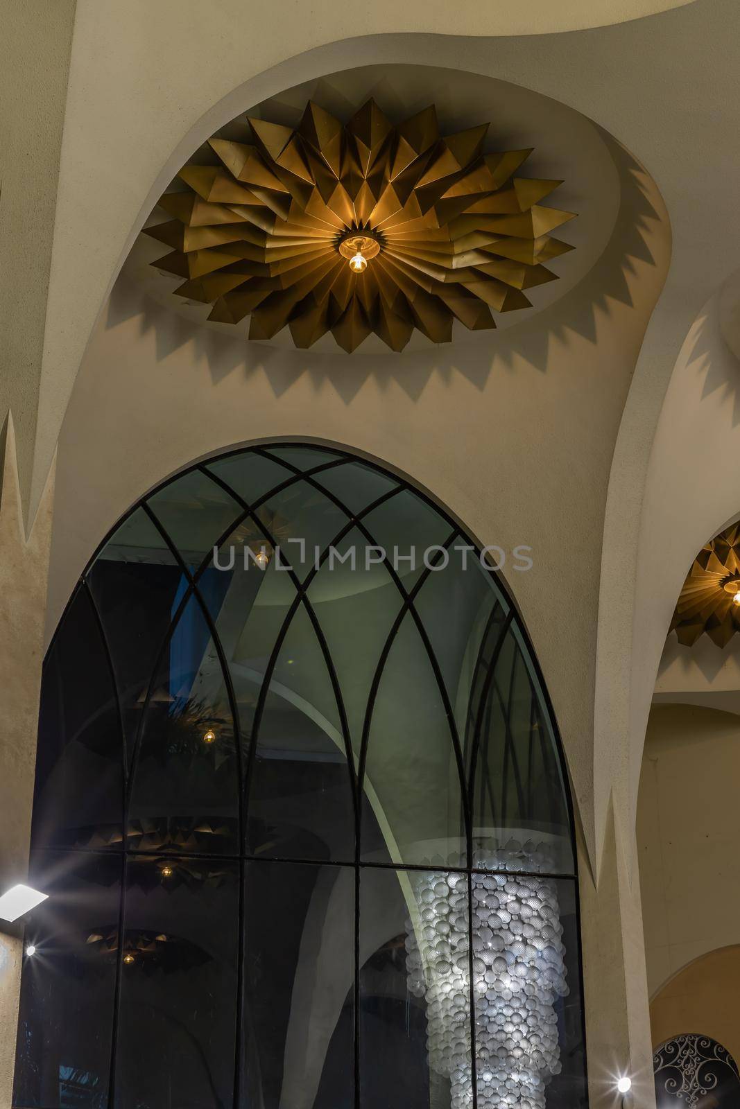Bangkok, Thailand, Jul 03, 2020 : Gorgeous interior design with Ceiling lamp in Scala cinema at Siam Square. The Classical architecture of Late Modernist mixed with Art Deco style.