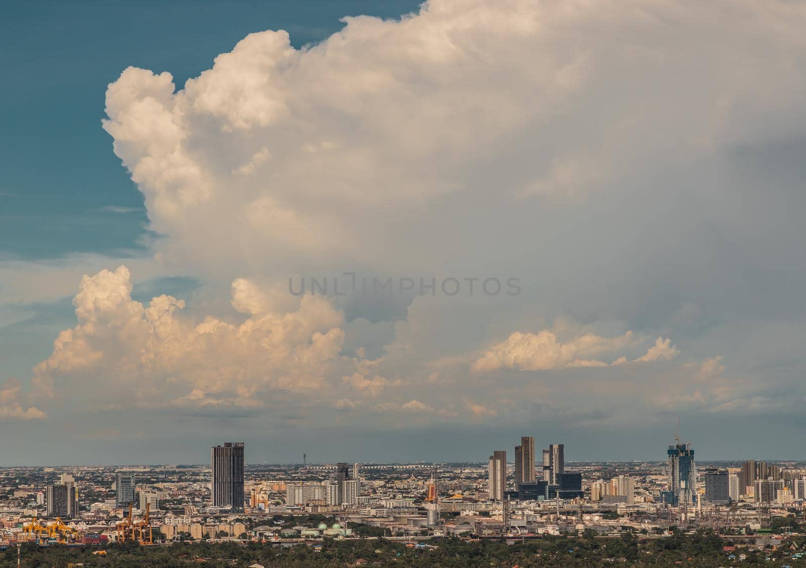 Bangkok, Thailand - Jul 27, 2020 : City view of Bangkok afternoon creates energetic feeling to get ready for the day waiting ahead. Selective focus.