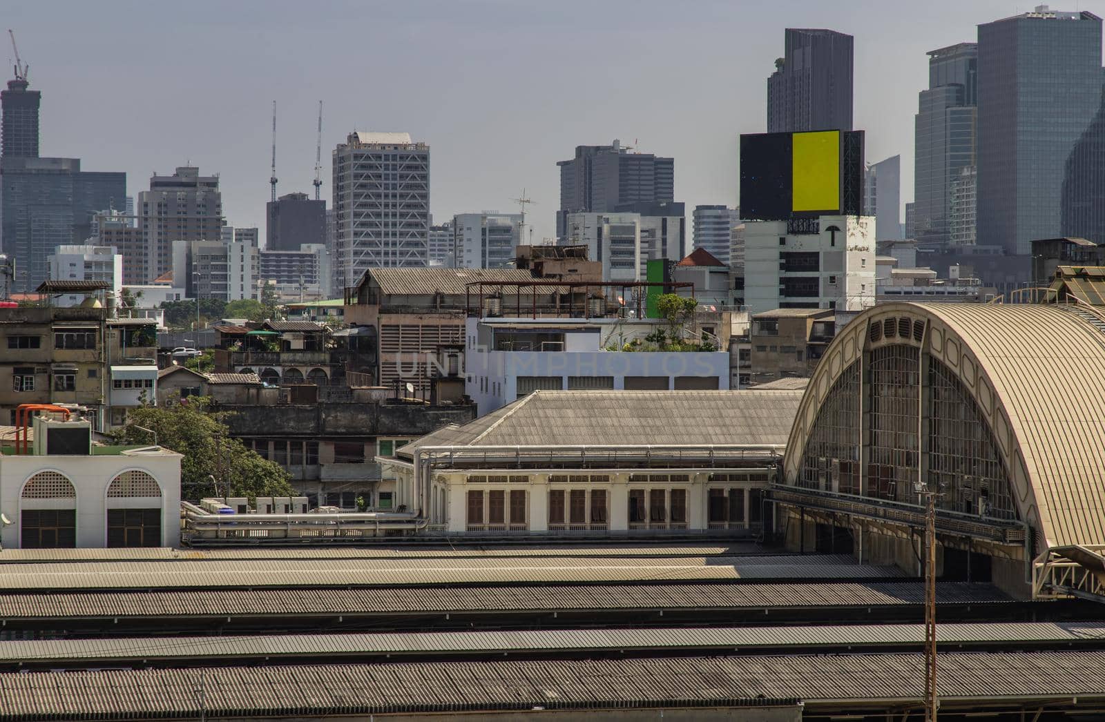 Roof of Hua Lamphong Station And the sky background of Bangkok. Selective focus.