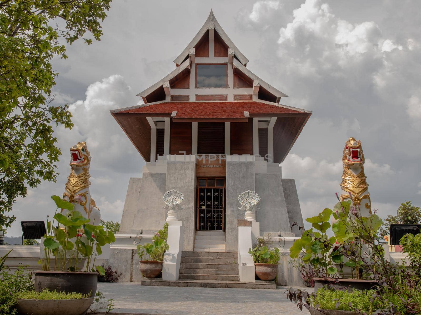 Lampang, Thailand - Sep 03, 2020 : Buddhist temple in Wat Chaloem Phrakiat Phrachomklao Rachanuson at Chae Hom. Selective focus.