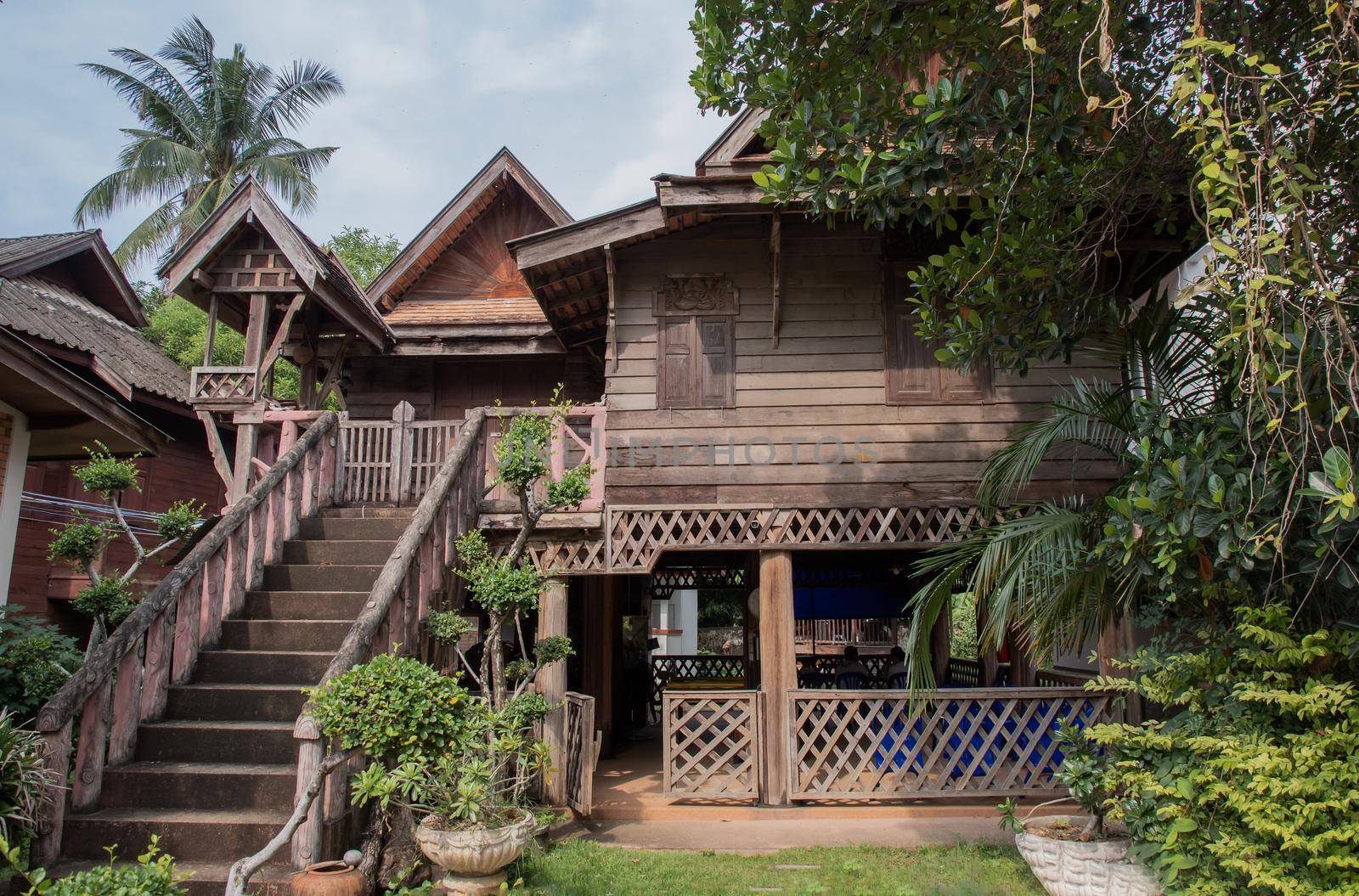 Lampang, Thailand - Sep 04, 2020 : Lanna Thai Style, House with beautiful Ruen Galae style Northern Thai architecture and authentic features in Thailand.