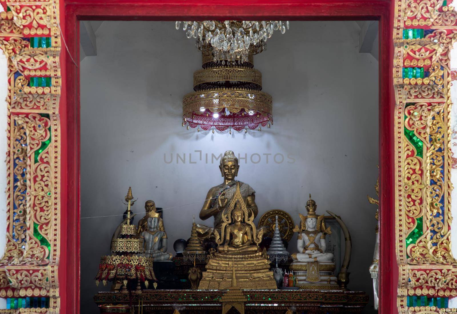 Chiang Rai, thailand - Sep 05, 2020 : The buddha image in main vihan at Phra That Doi Tung temple (Wat Phra That Doi Tung). Buddhist monastery and temple of public. No focus, specifically.