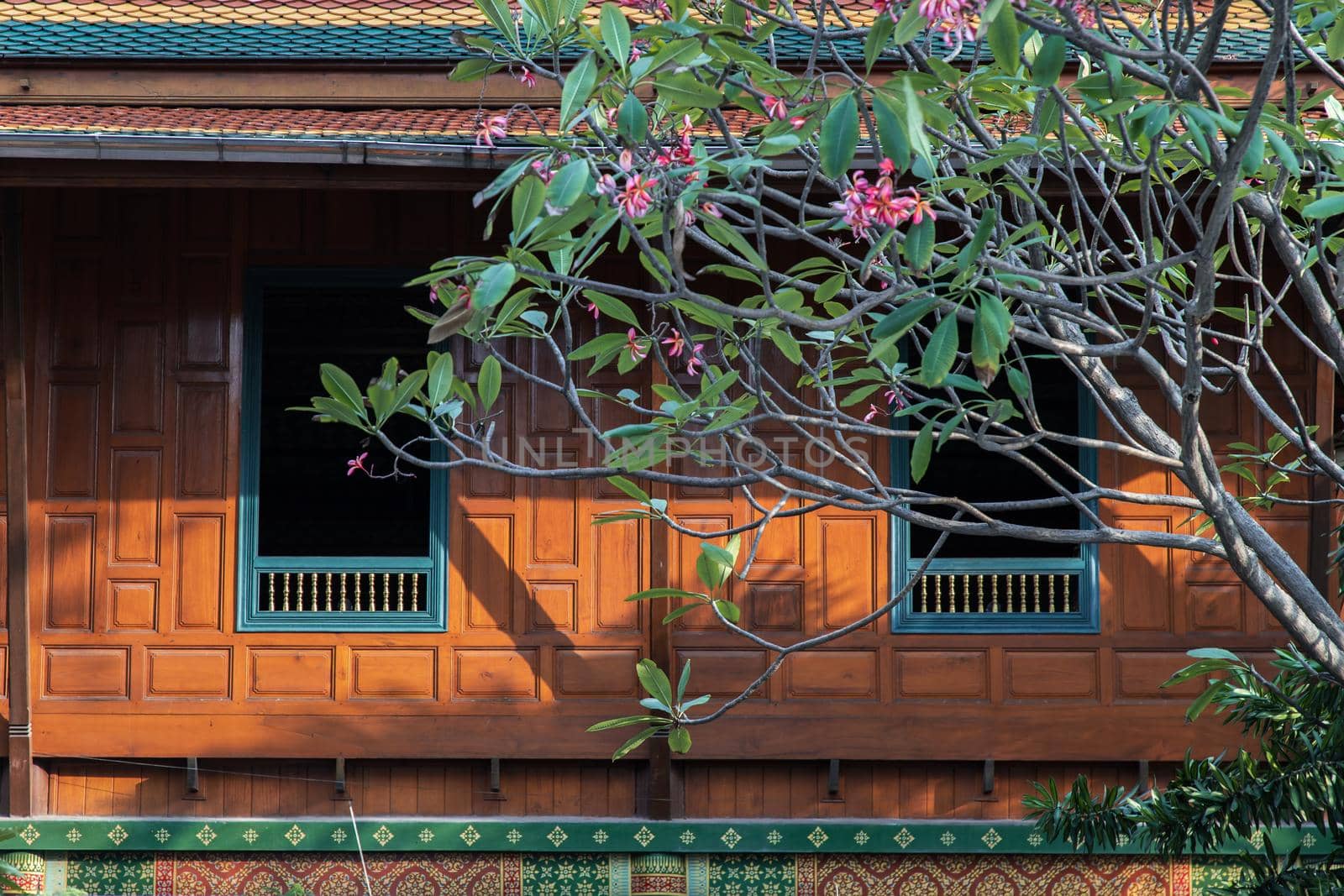 Bangkok, Thailand - 25 Jan 2020 : Traditional Thai architecture of Thai wooden house in Thailand. Selective focus.