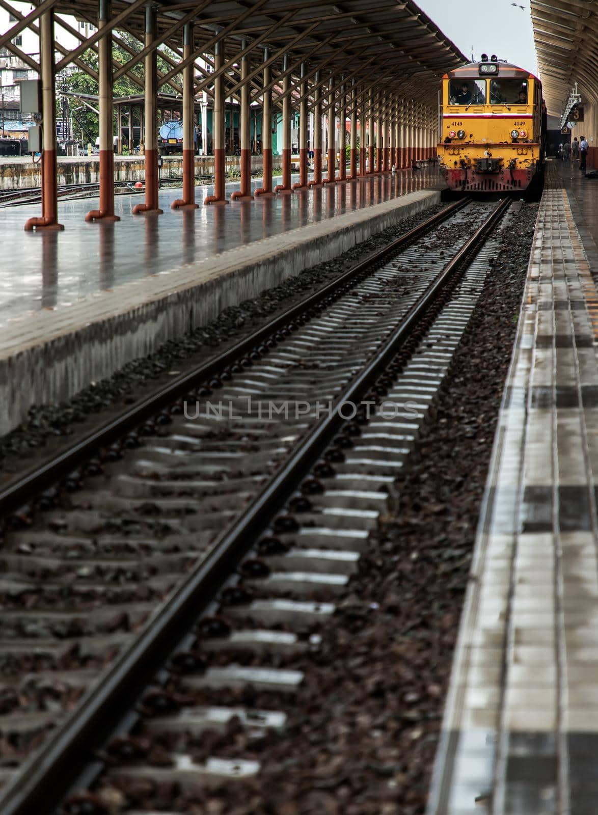 Chiangmai, Thailand - Sep 08, 2020 : The train is parked at platform waiting for passengers in Chiang mai railway station. Thailand, No focus, specifically.