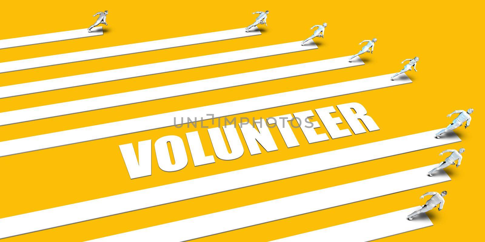 Volunteer Concept with Business People Running on Yellow