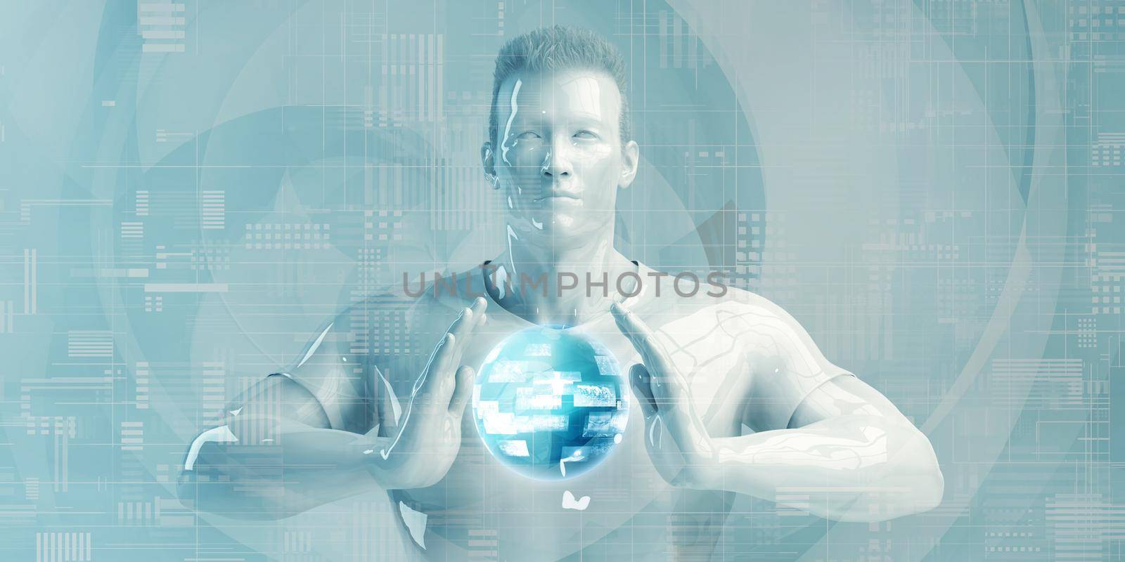 Middle Eastern Business Man Using Digital Solutions Technology Concept Art