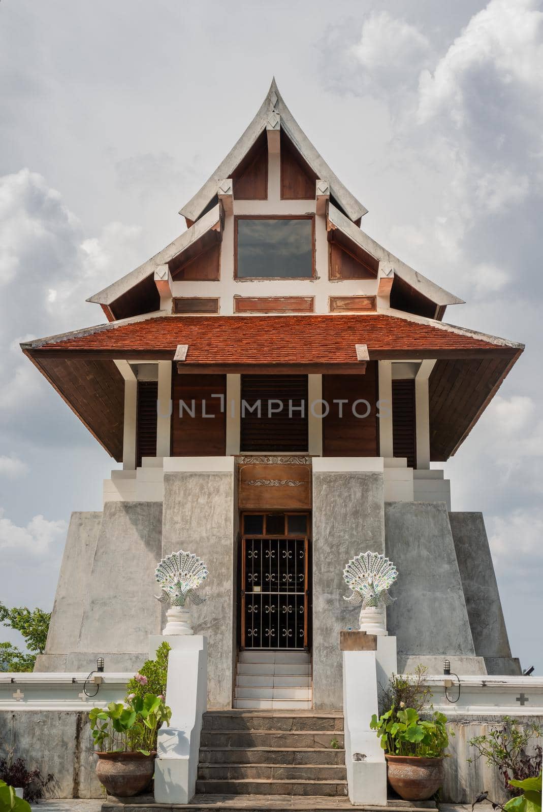 Lampang, Thailand - Sep 03, 2020 : Buddhist temple in Wat Chaloem Phrakiat Phrachomklao Rachanuson at Chae Hom. Selective focus.