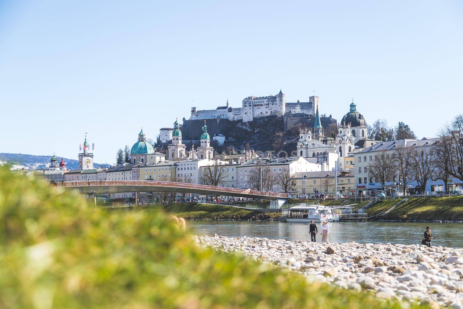 Idyllic panoramic city landscape of Salzburg in spring