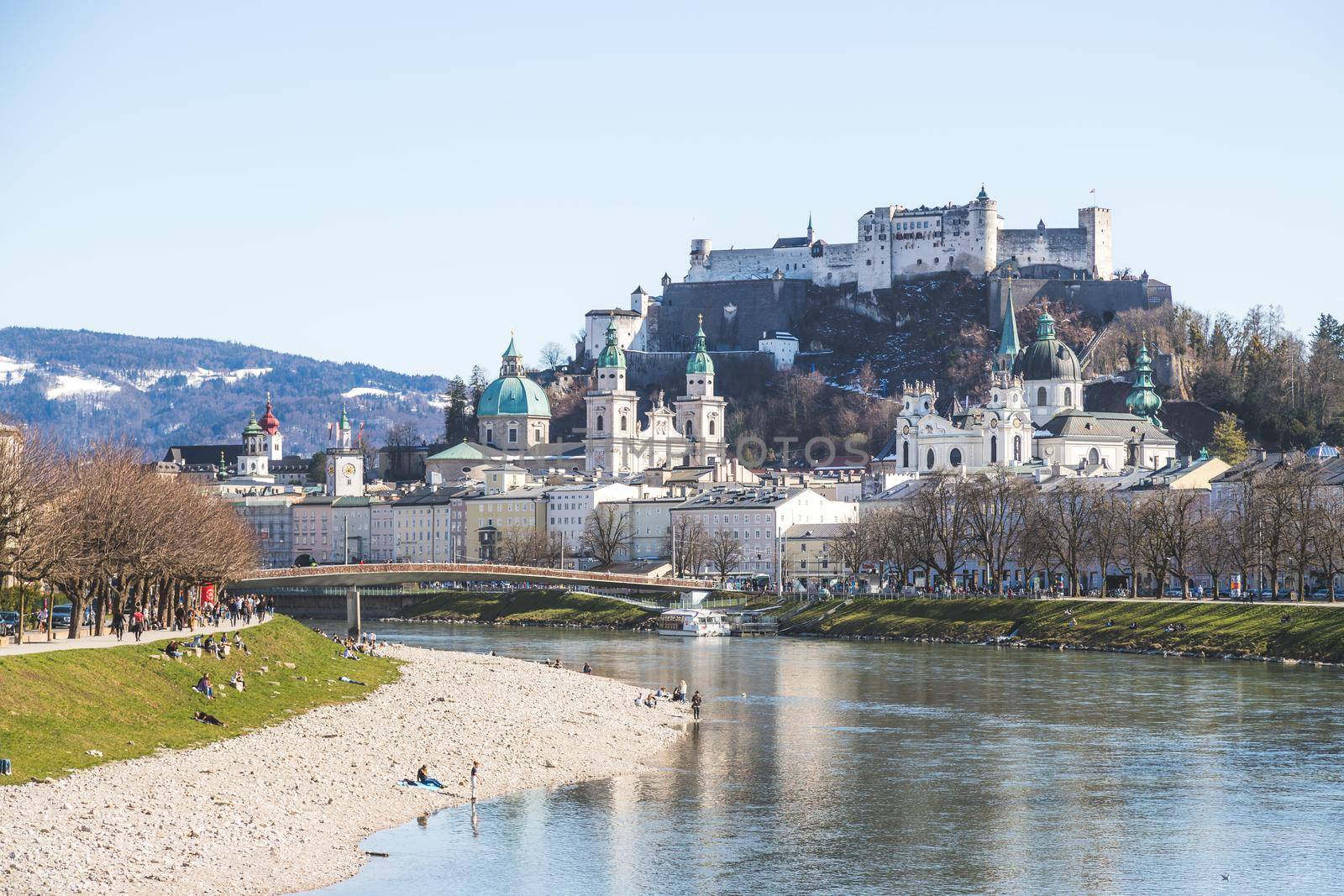 Idyllic panoramic city landscape of Salzburg in spring