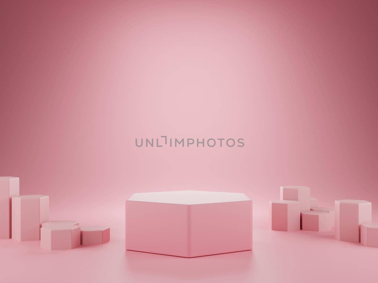 Pink podium, pedestal and pink backdrop showcase, product presentation. 3D Rendering.