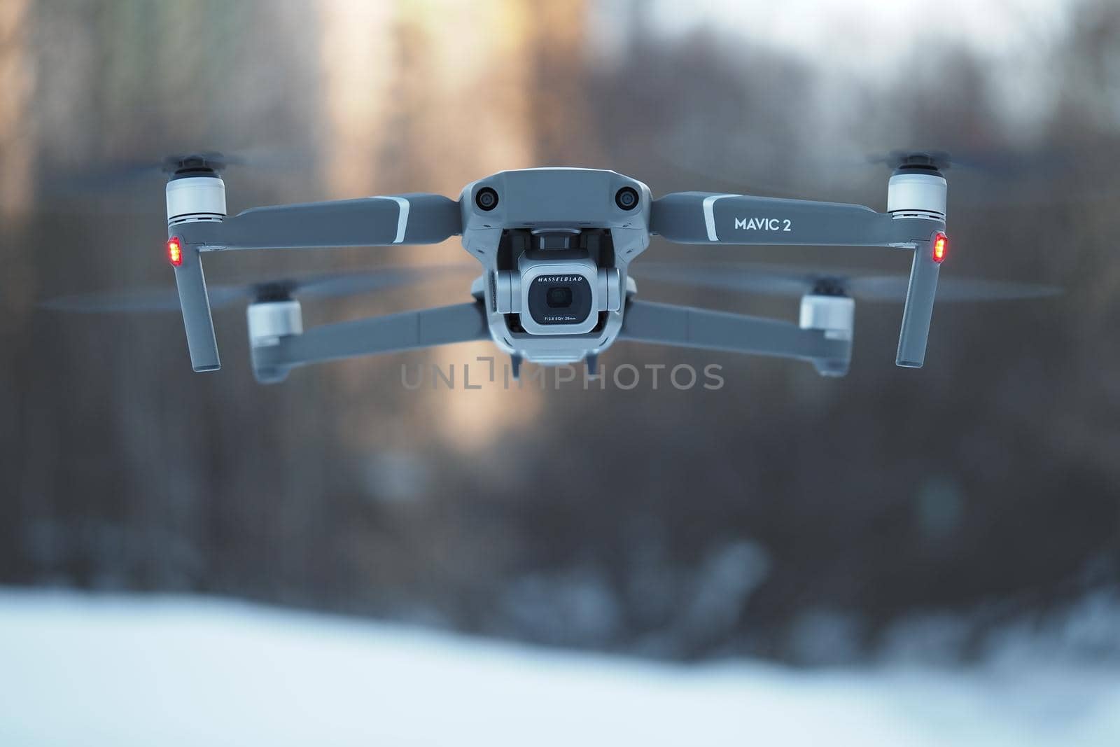 An unmanned aerial vehicle in the air. Photo-video from the drone. High quality photo