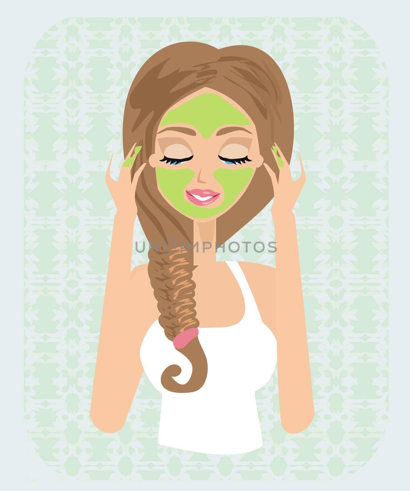 beautiful girl applying face mask - abstract card by JackyBrown