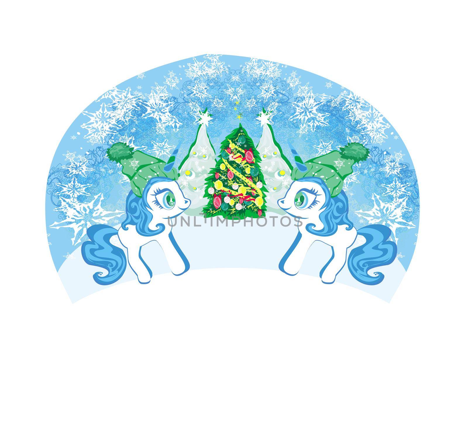 illustration of unicorns with christmas tree - banner by JackyBrown
