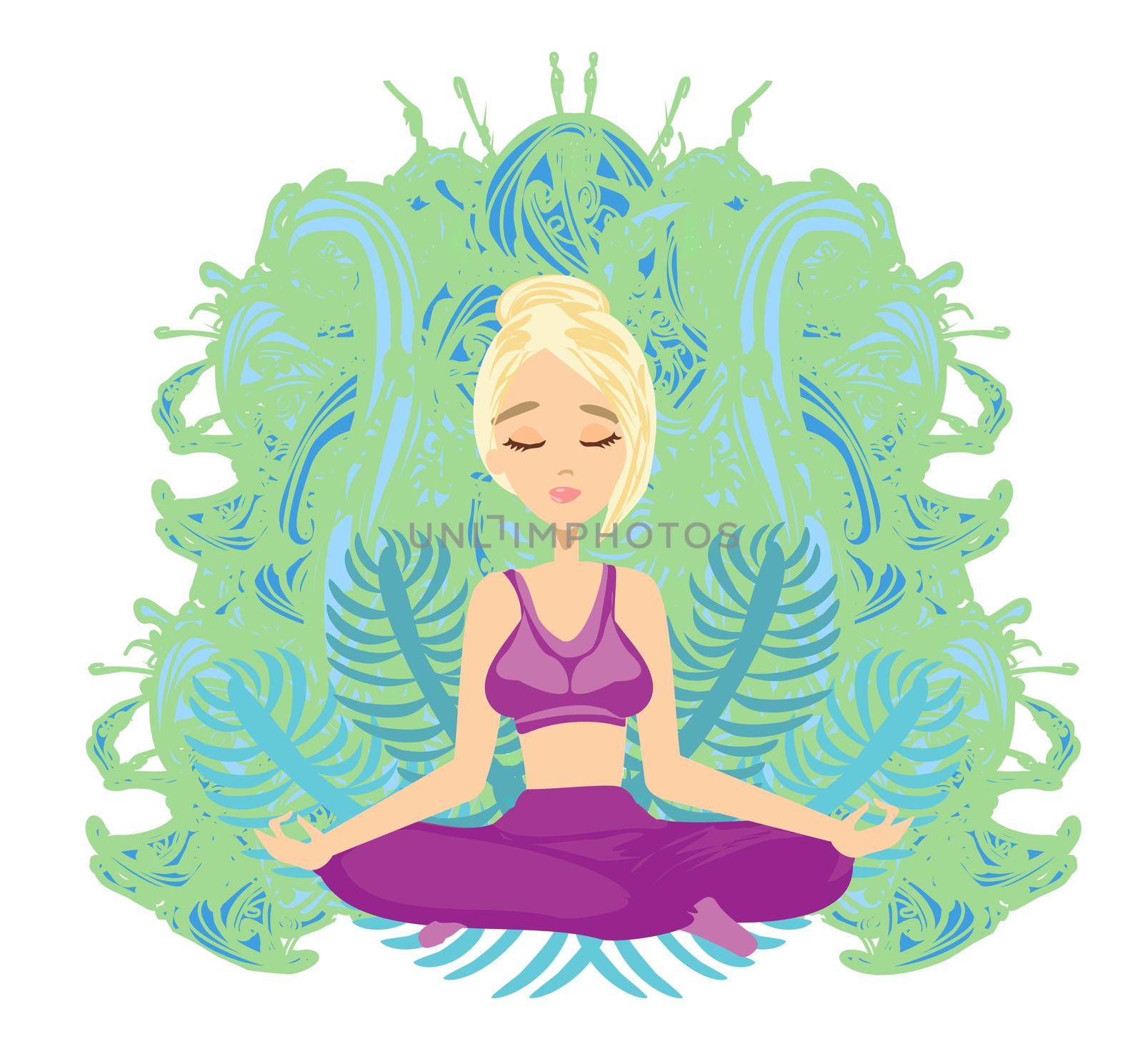 Yoga girl in lotus position - abstract card