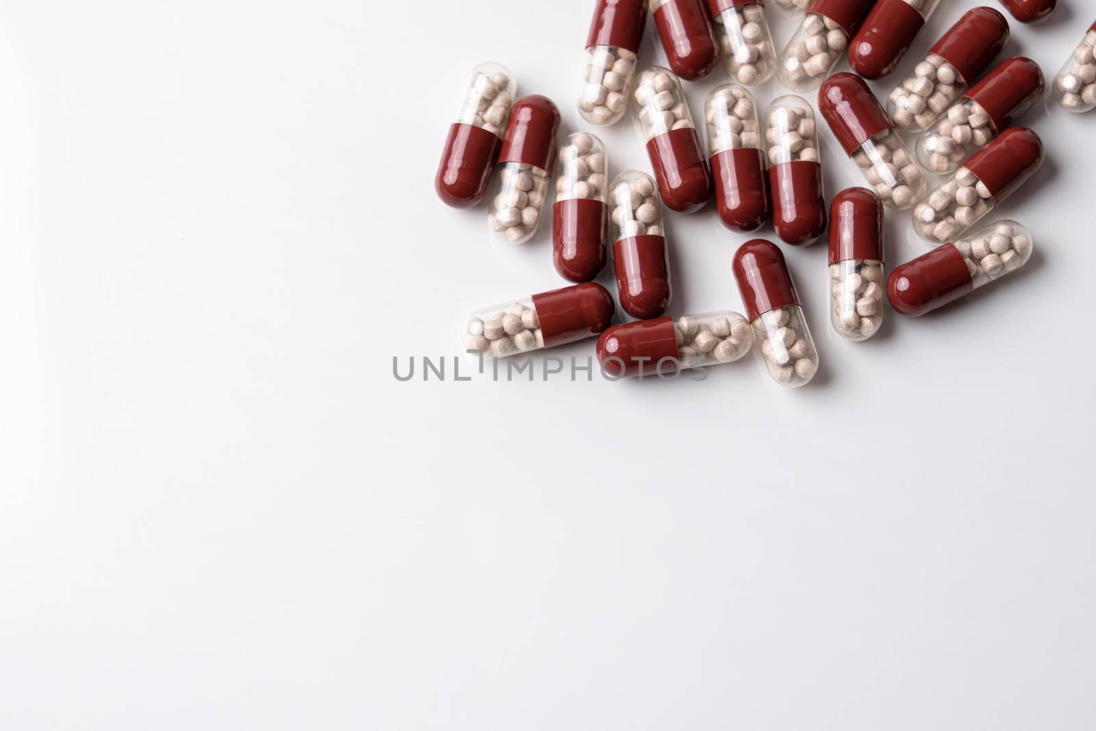 medicine medical preparation in capsules on a white background. High quality photo