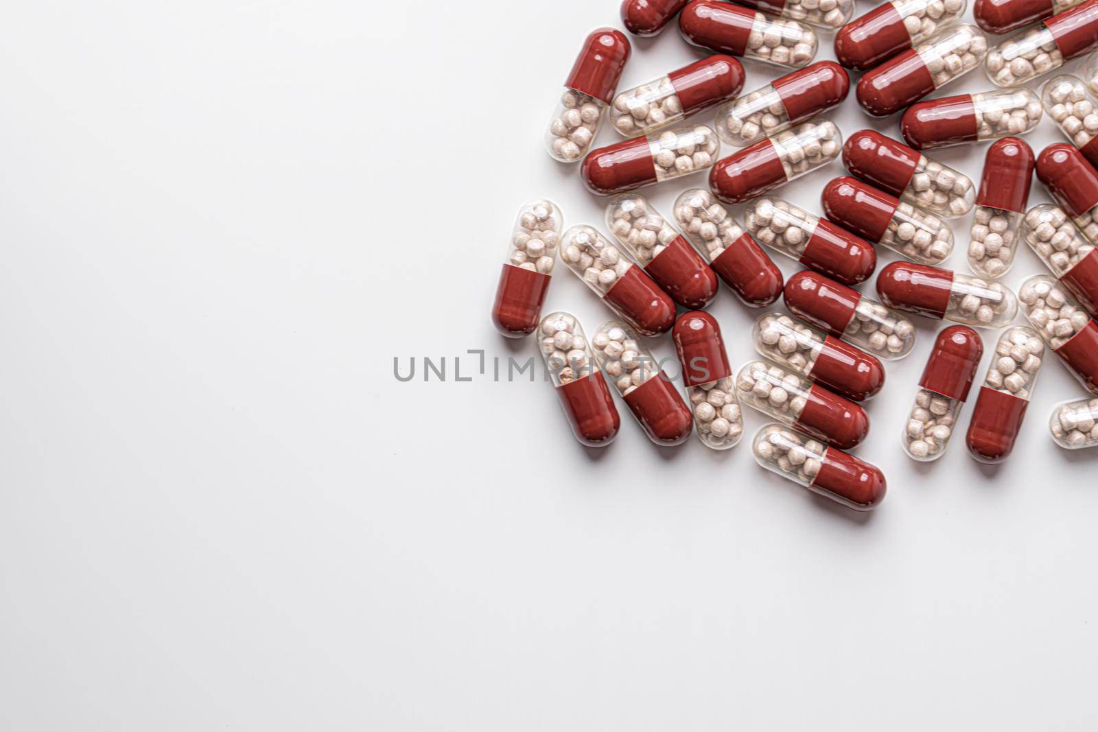 medicine medical preparation in capsules on a white background. High quality photo