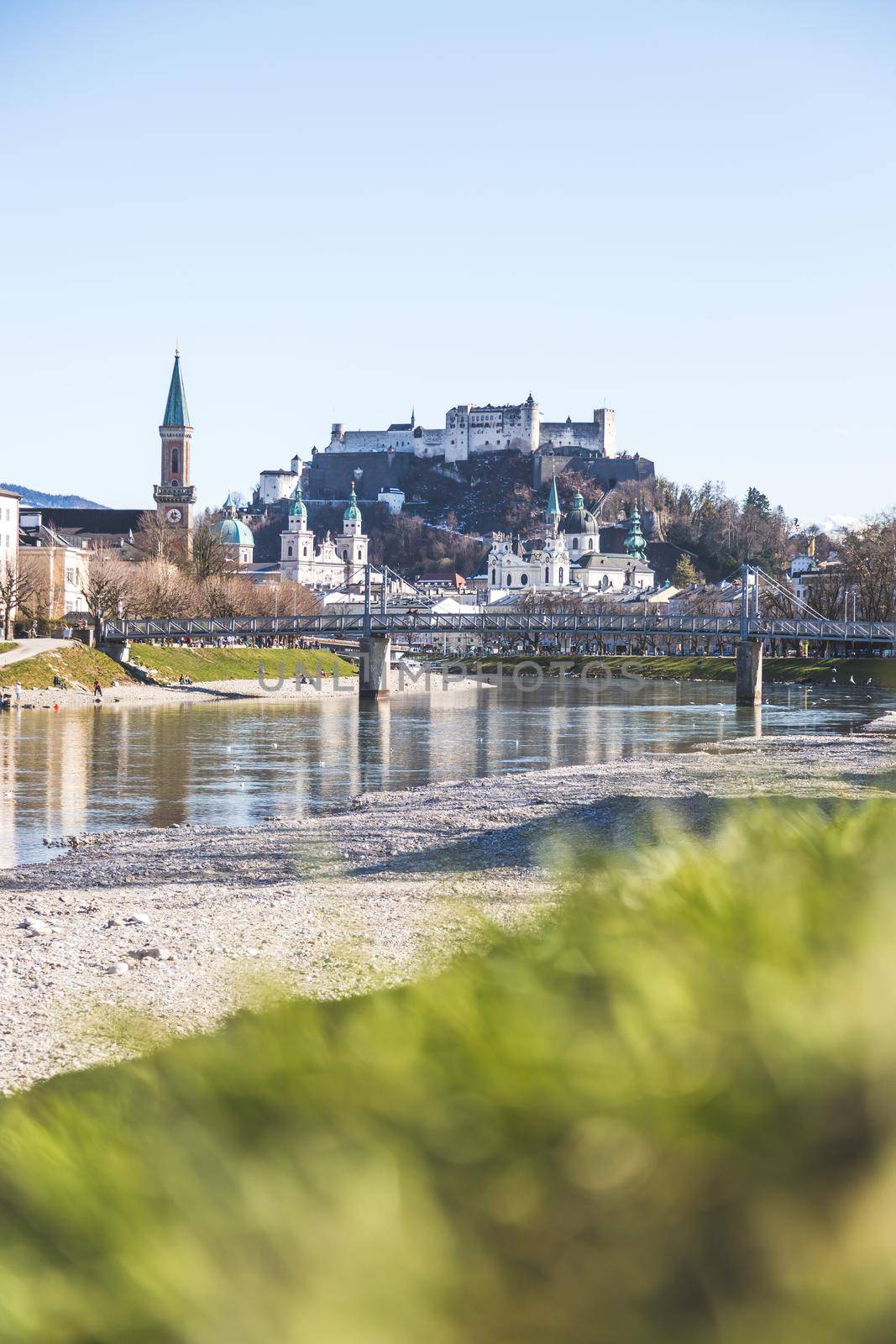 Idyllic panoramic city landscape of Salzburg in spring