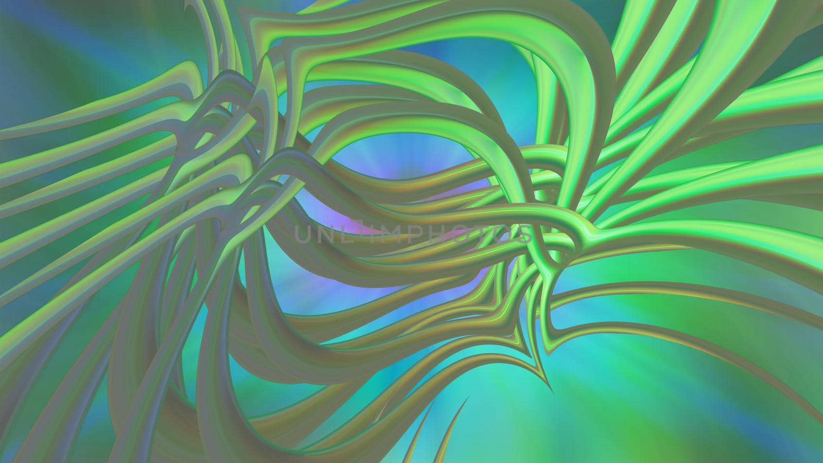 Abstract green neon background with three-dimensional lines. 3d image, 3d rendering