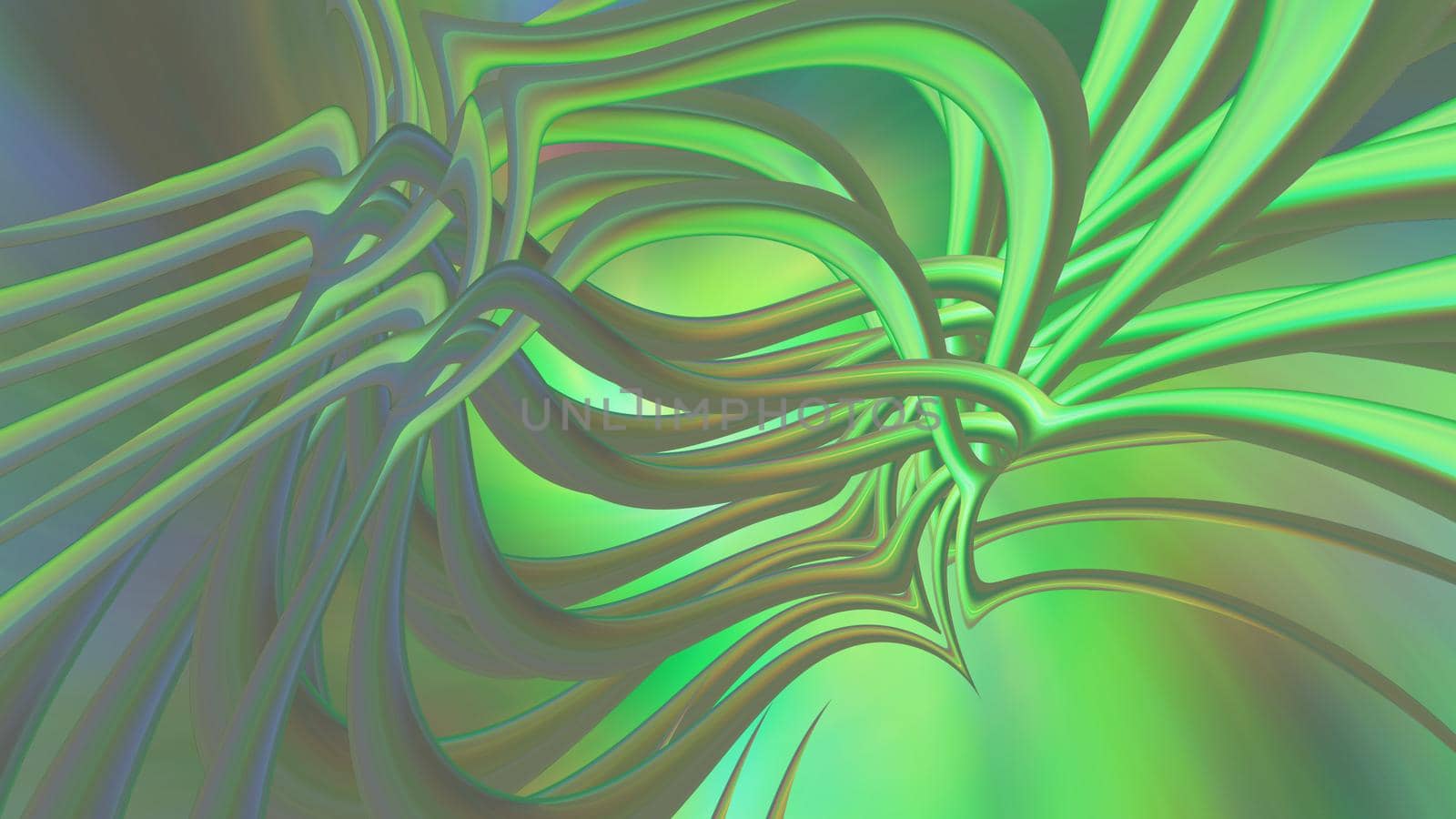 Abstract green neon background with three-dimensional lines. 3d image, 3d rendering