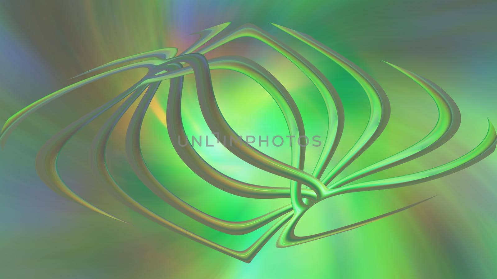 Abstract green neon background with three-dimensional lines. 3d image, 3d rendering