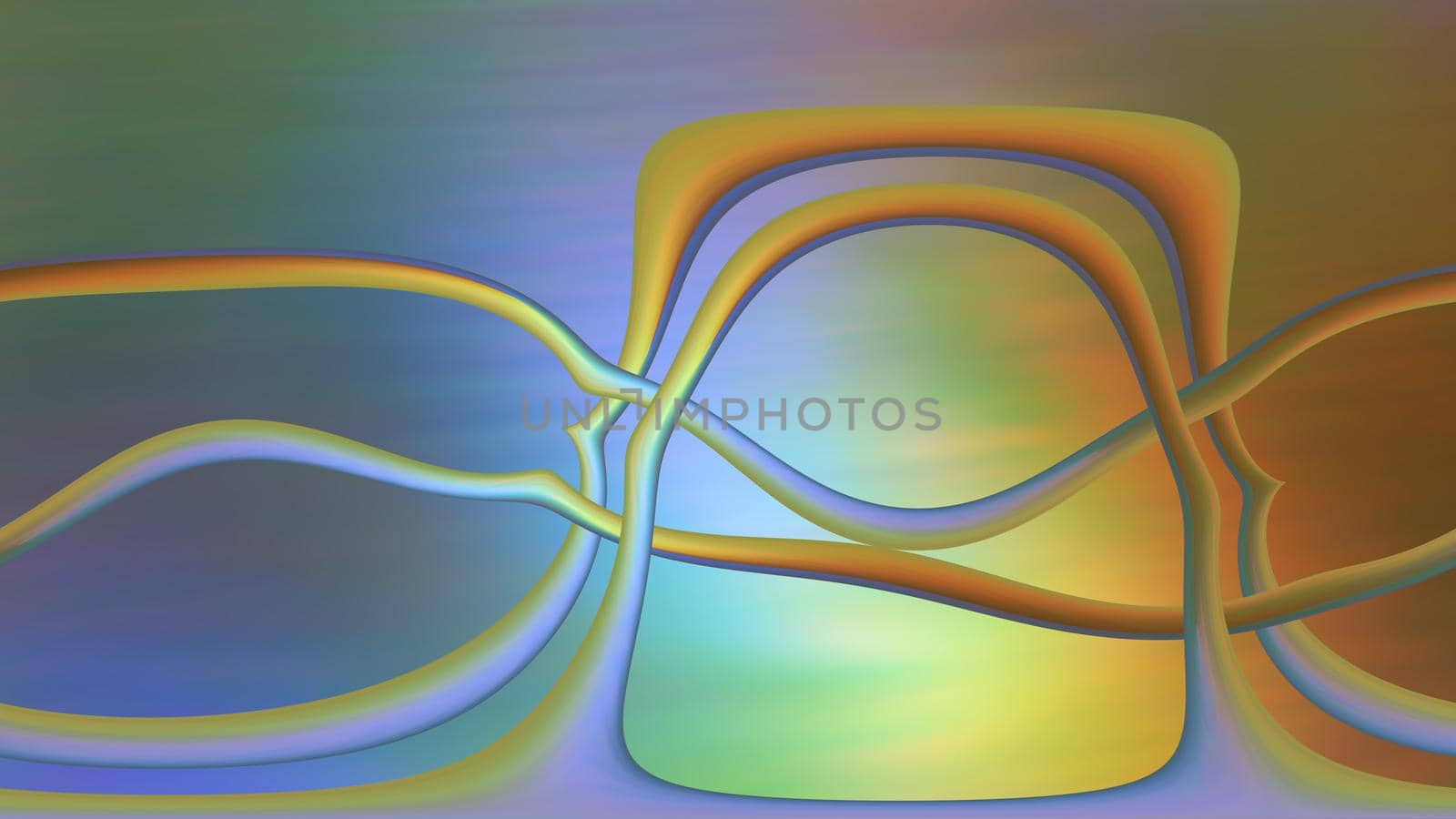 Abstract green neon glowing background with shapes. 3d image, 3d rendering
