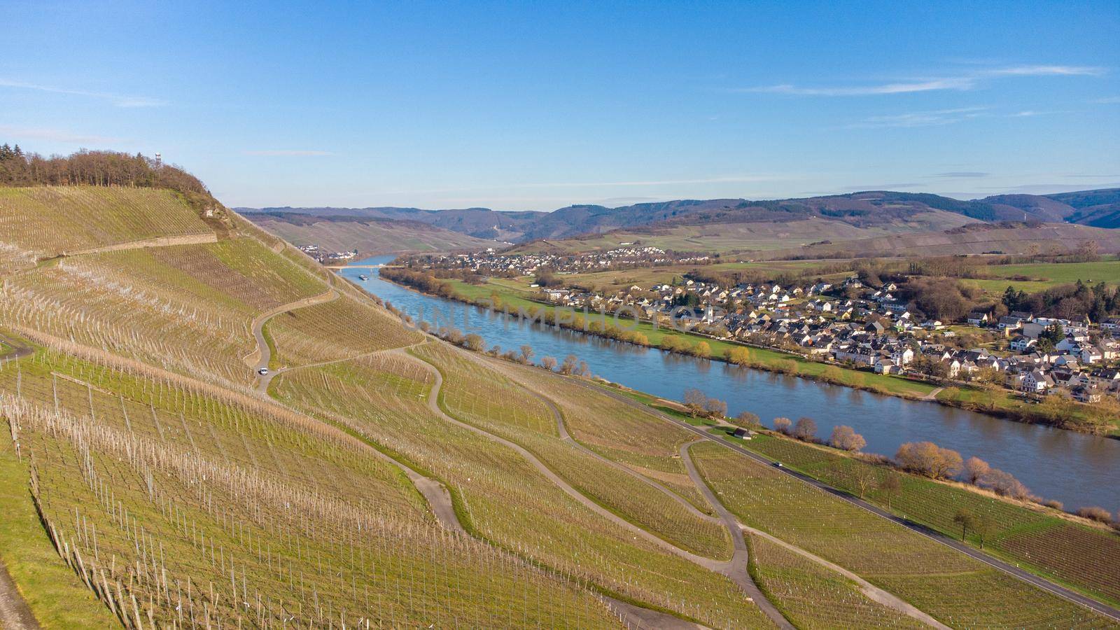 Aerial view of the river Moselle valley near Brauneberg by reinerc