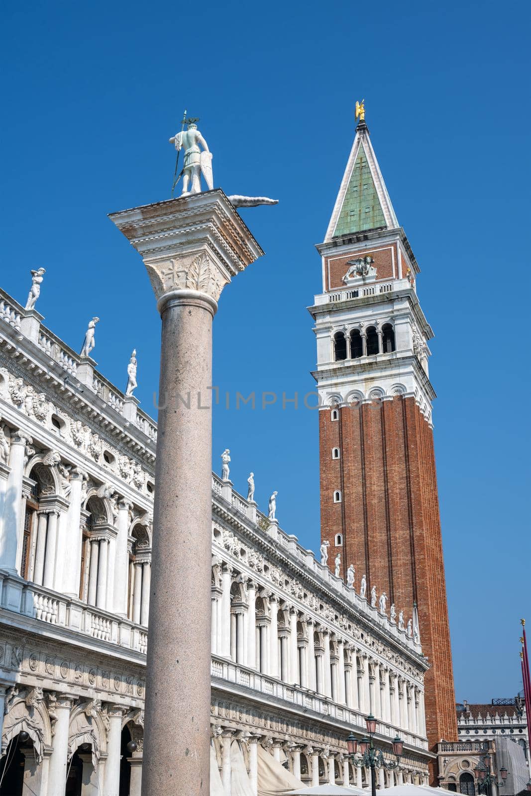 The Campanile and the Marciana Library, seen in Venice, Italy