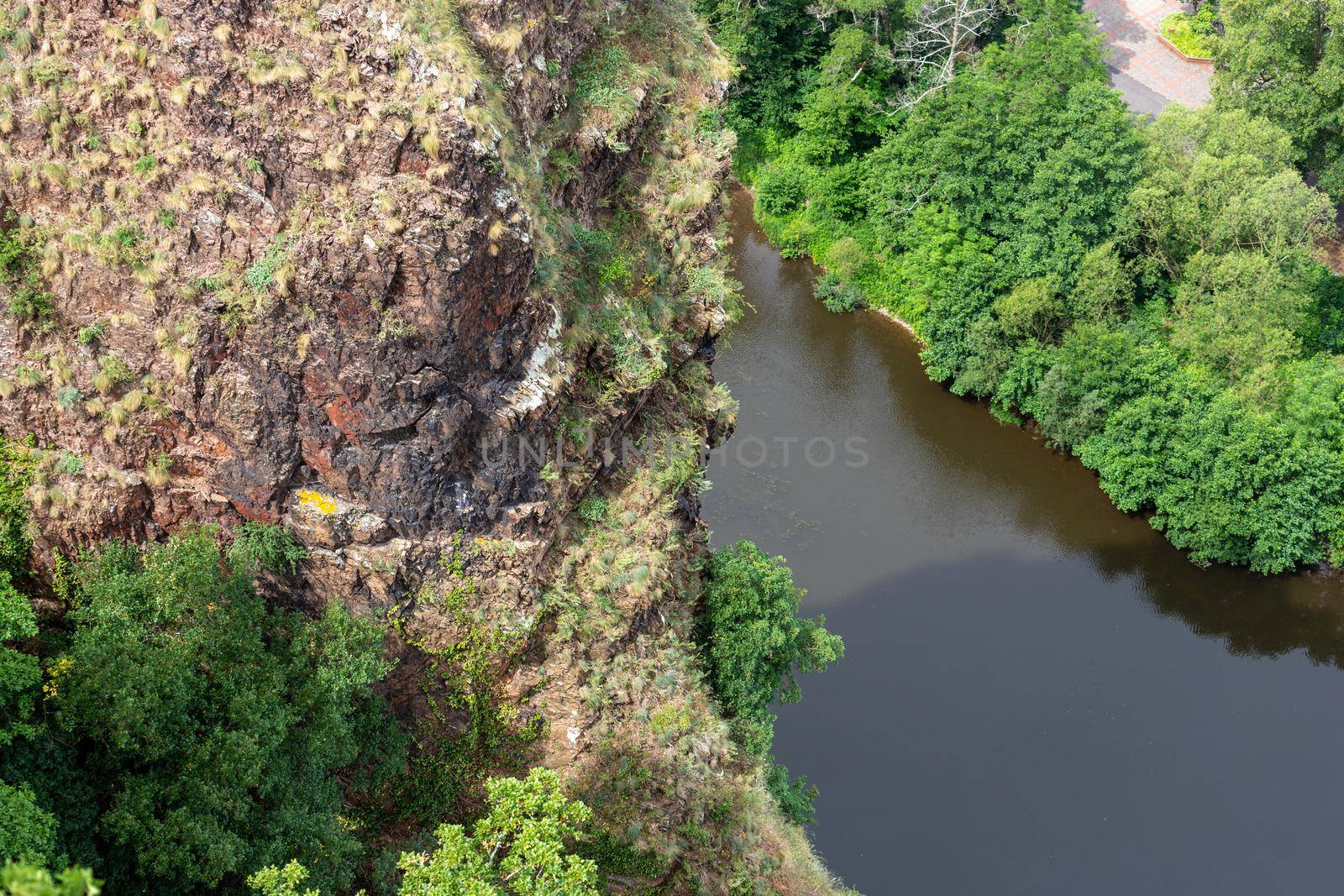 Scenic view from Rheingrafenstein at landscape with rock and defocused river nahe in background