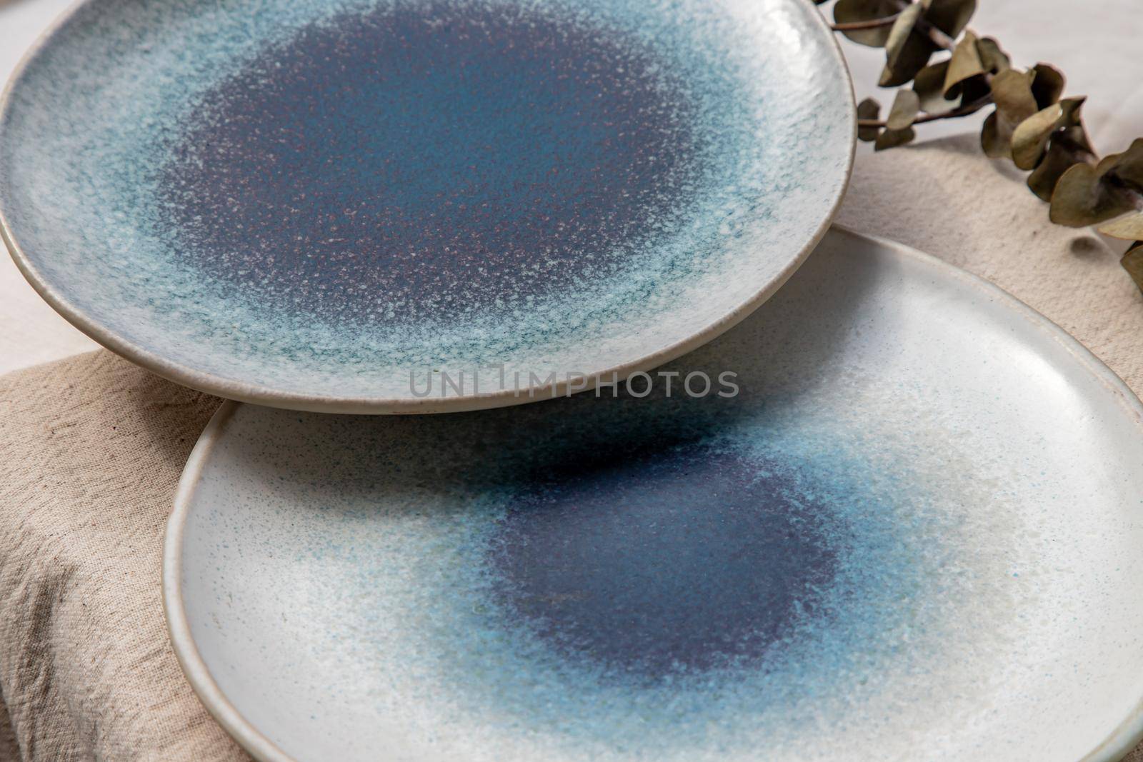 Detailed of Ceramic Plate on Calico. Ceramic tableware, Beautiful arrangement.