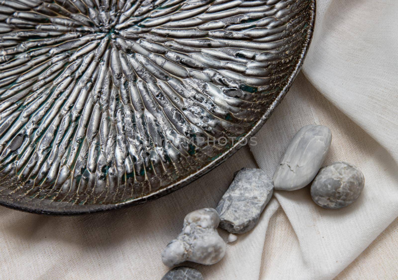Detailed of Ceramic plate on Calico. Ceramic tableware, Beautiful arrangement.
