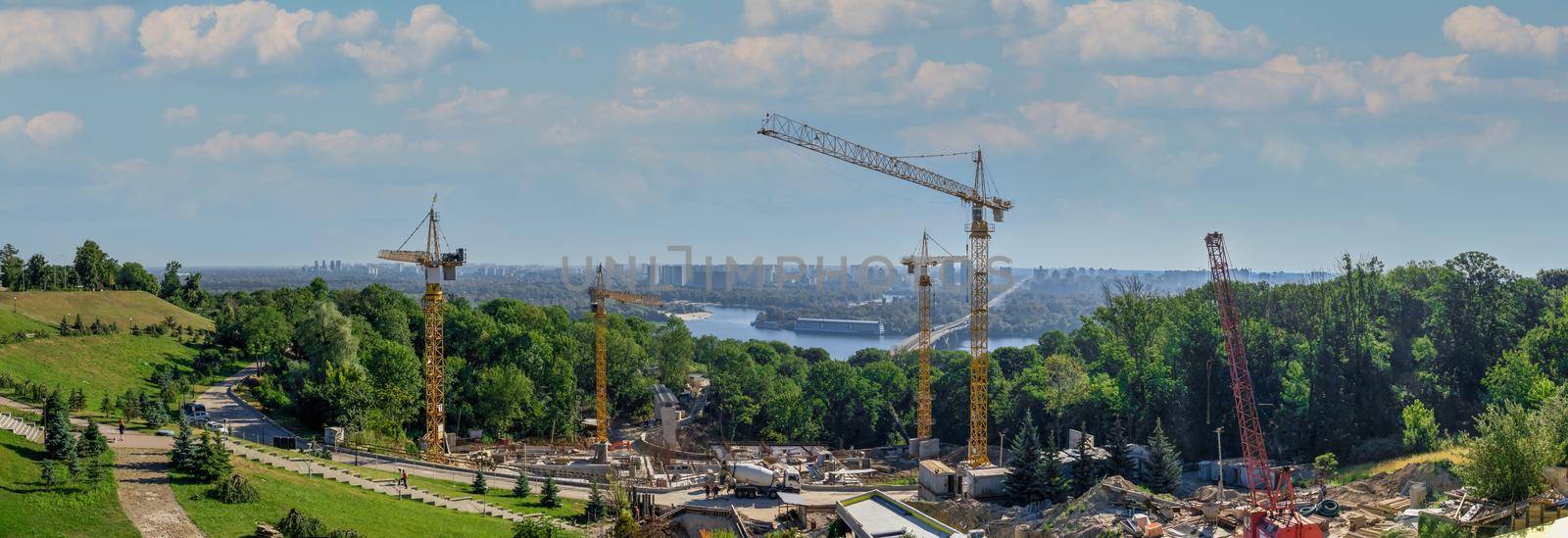 Kyiv, Ukraine 07.11.2020. View of Kiev from the side of the Park of Eternal Glory, Ukraine, on a sunny summer morning