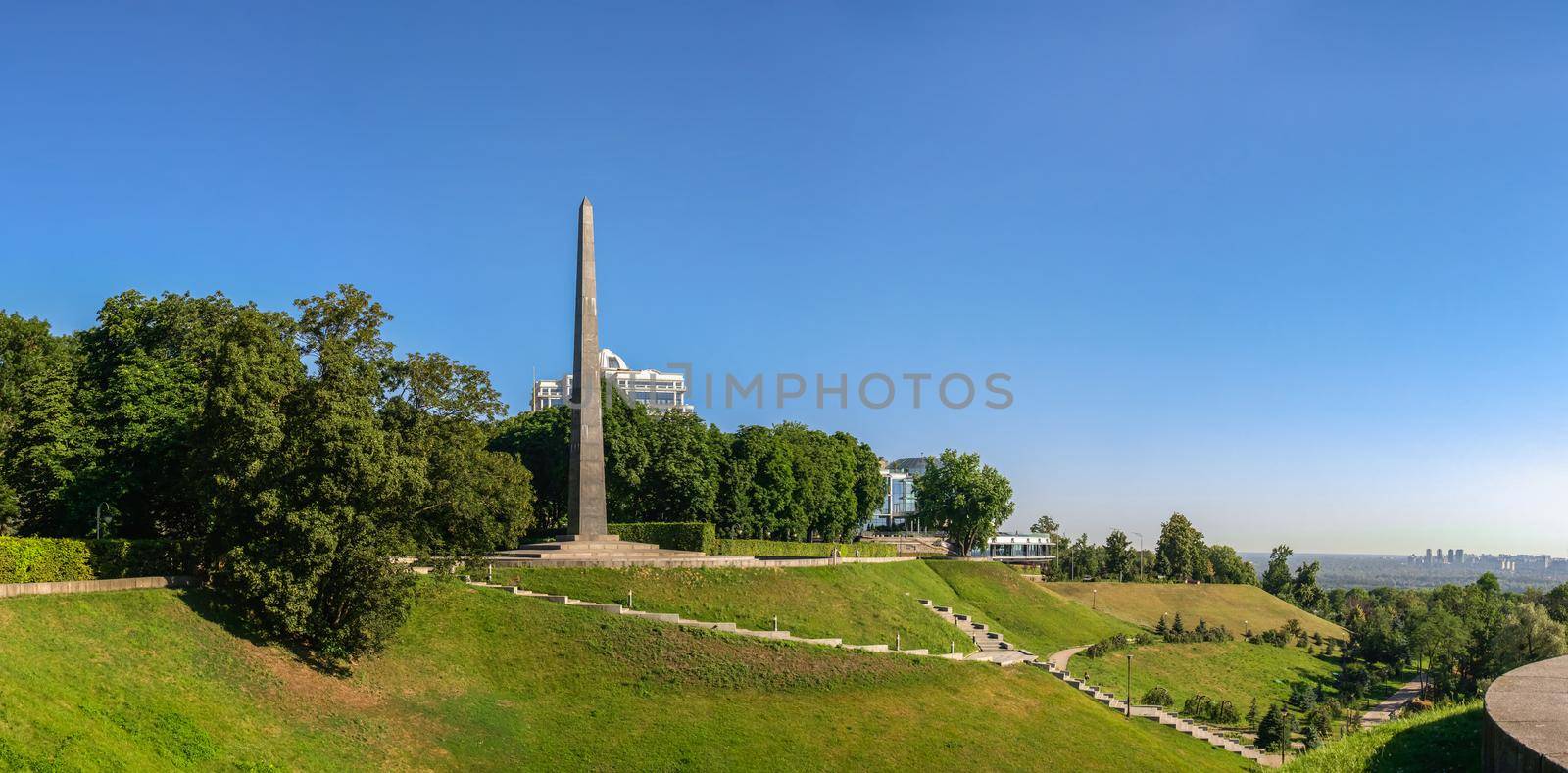 Kyiv, Ukraine 07.11.2020.  Tomb of the Unknown Soldier in the Park of Eternal Glory in Kyiv, Ukraine, on a sunny summer morning